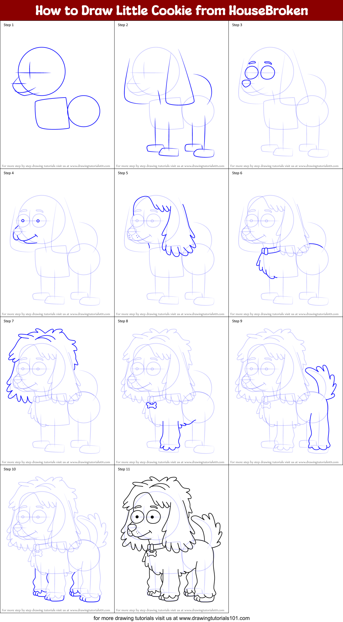 How to Draw Little Cookie from HouseBroken Printable Step by Step