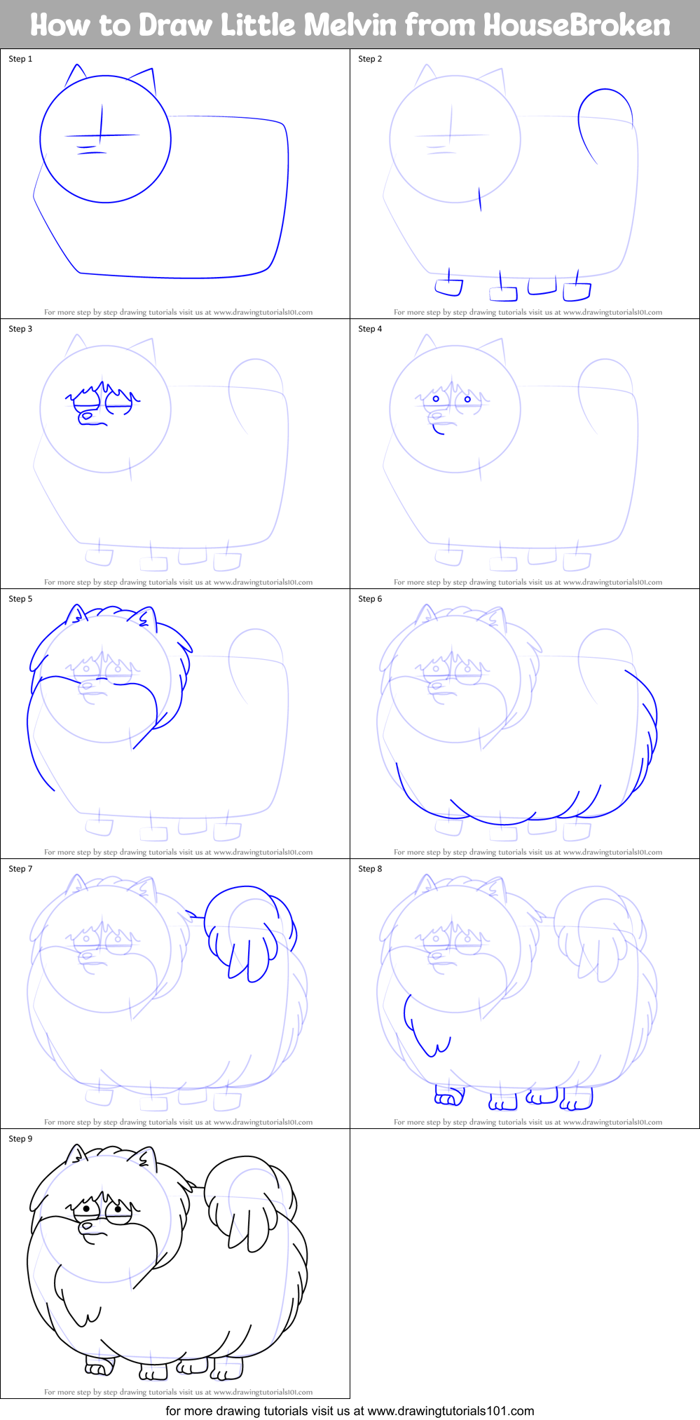 How to Draw Little Melvin from HouseBroken Printable Step by Step