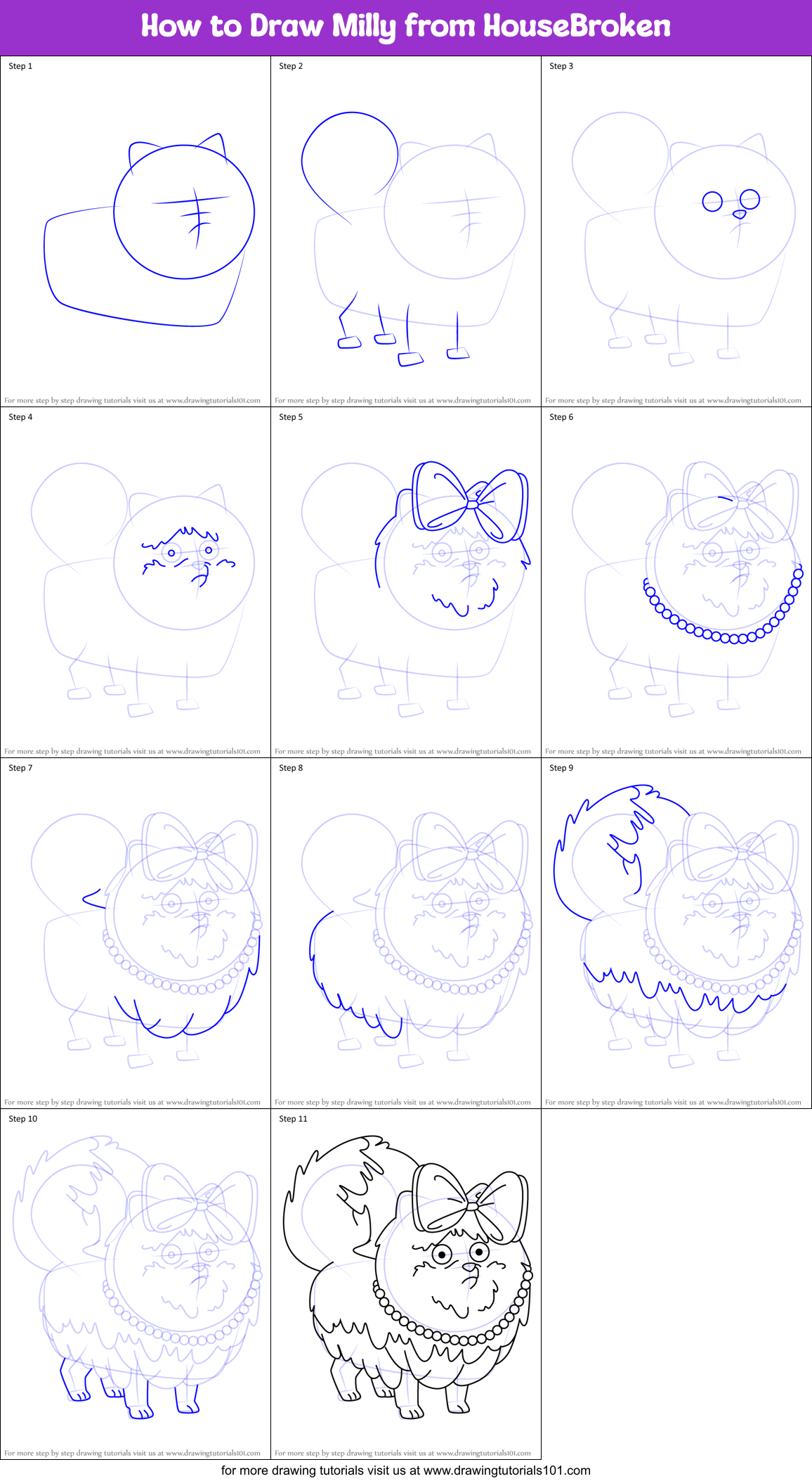 How to Draw Milly from HouseBroken Printable Step by Step
