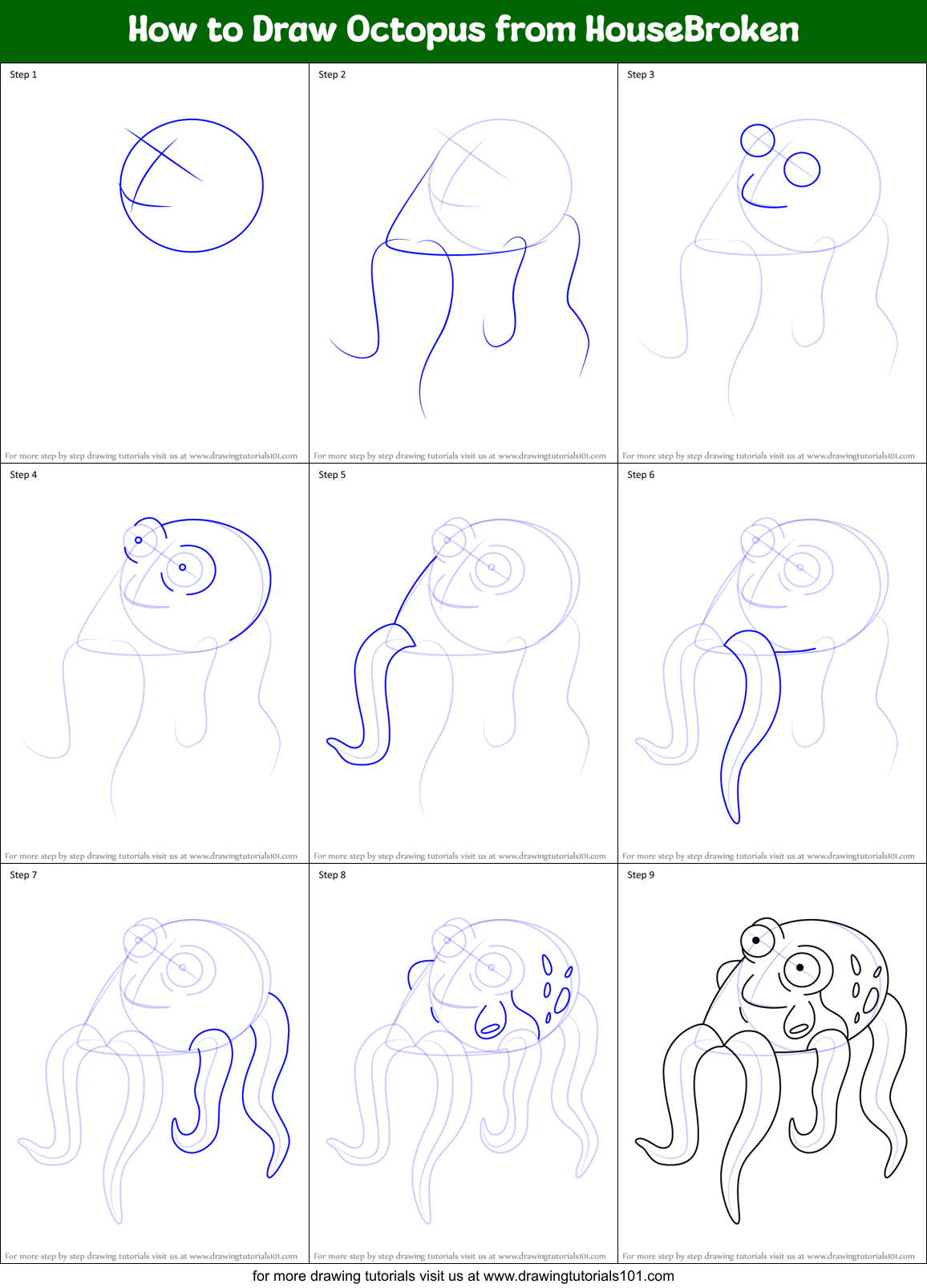 How to Draw Octopus from HouseBroken Printable Step by Step