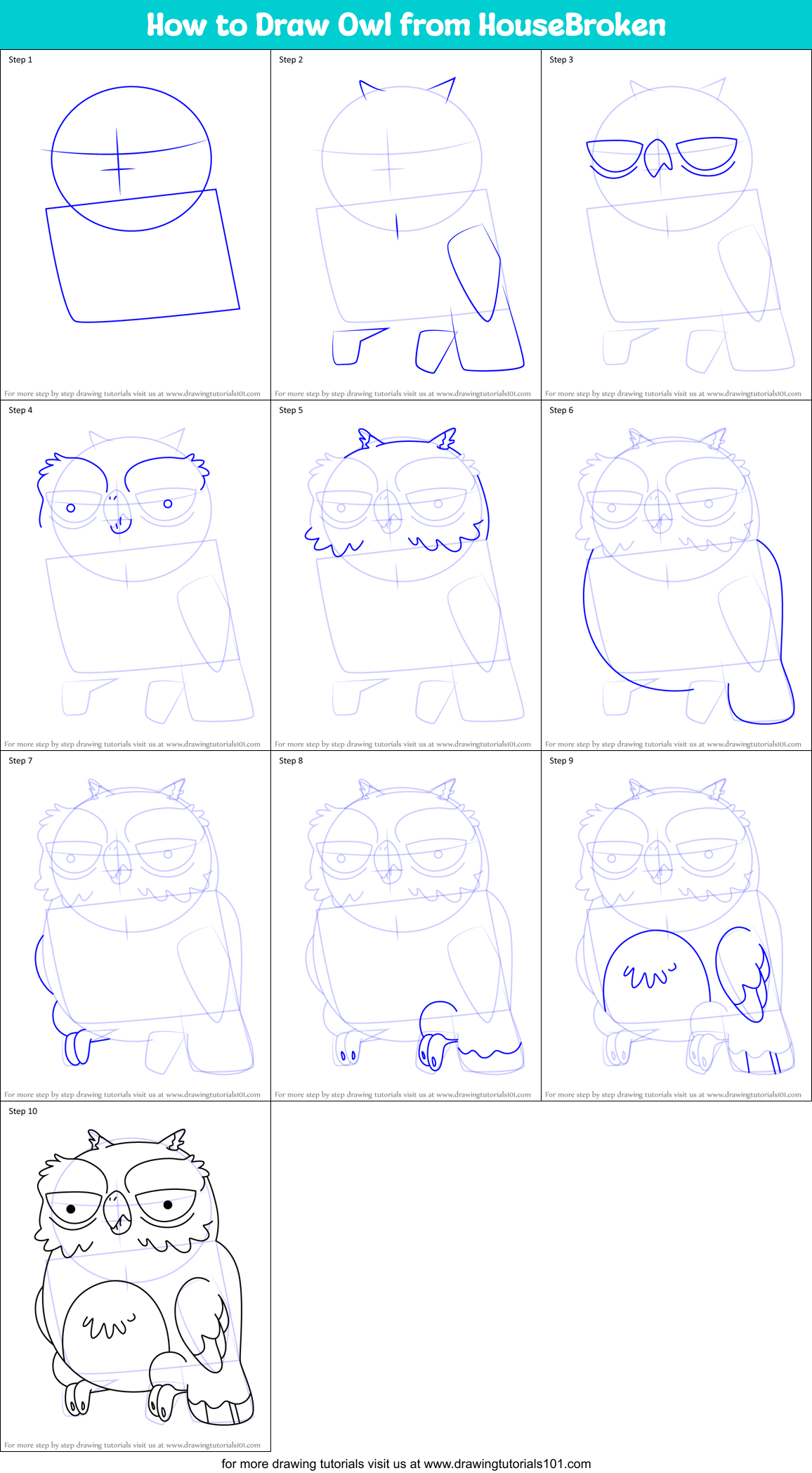 How to Draw Owl from HouseBroken Printable Step by Step