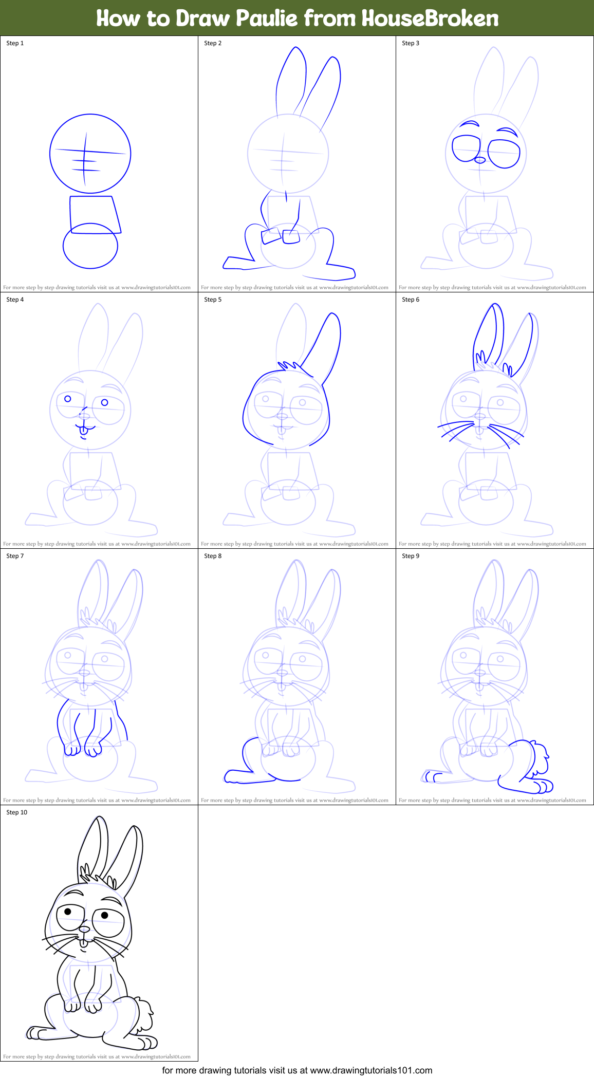 How to Draw Paulie from HouseBroken Printable Step by Step