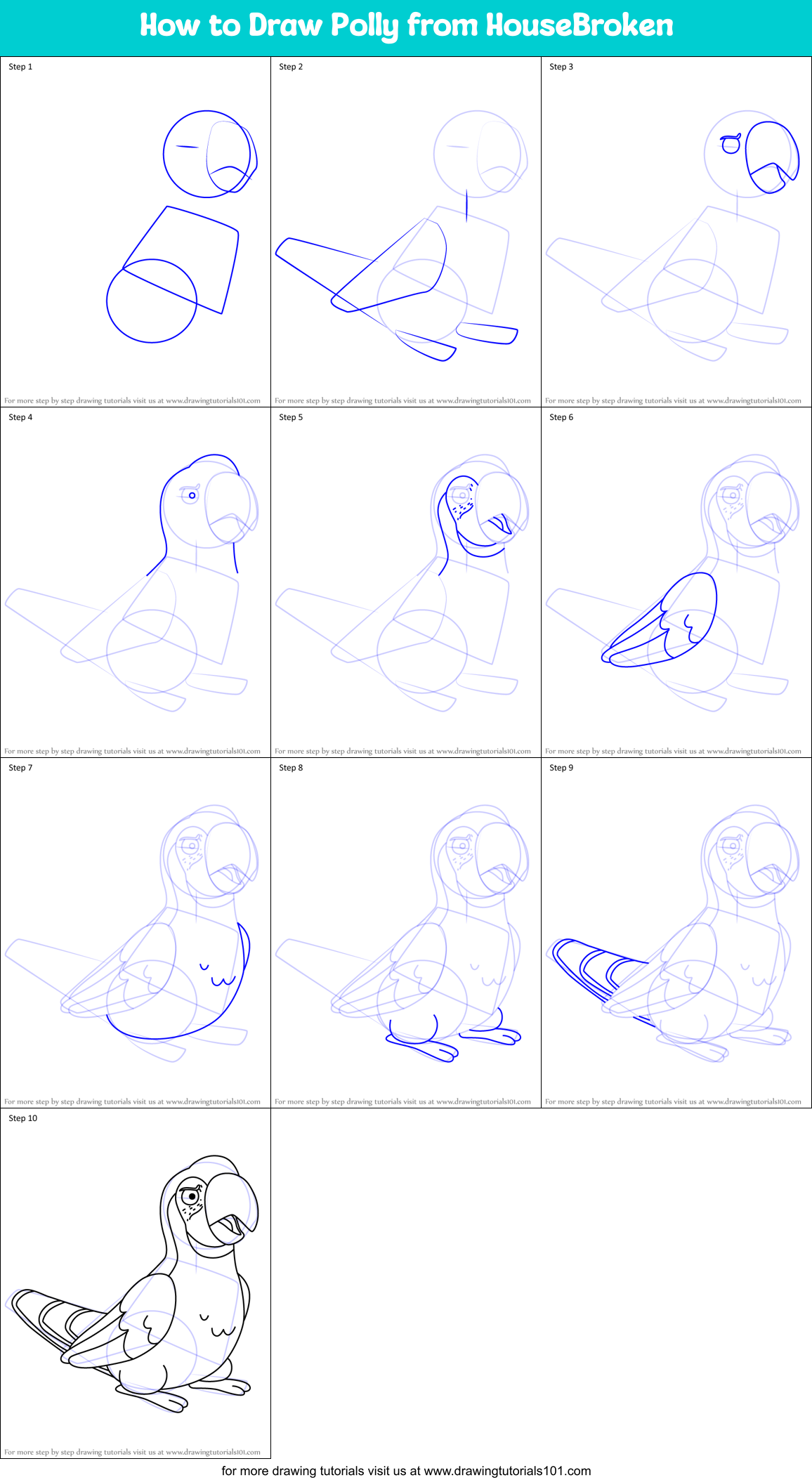 How to Draw Polly from HouseBroken Printable Step by Step