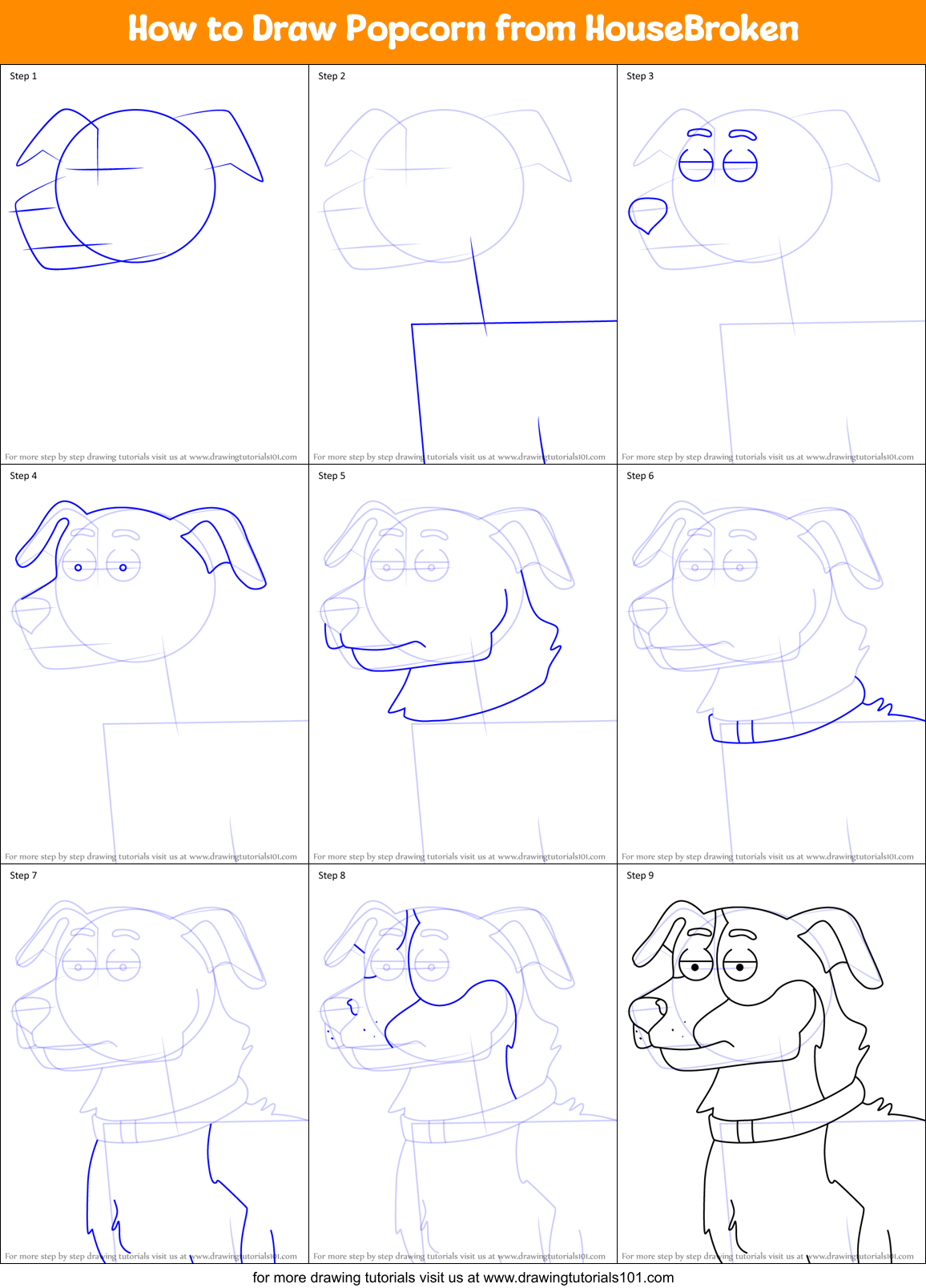 How to Draw Popcorn from HouseBroken Printable Step by Step