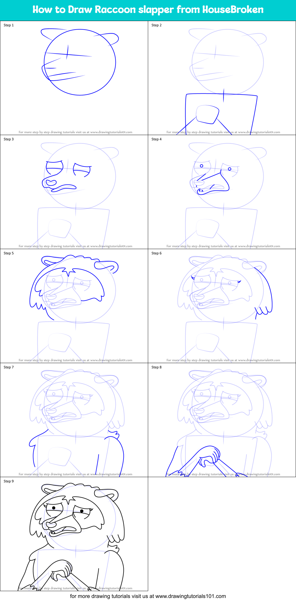 How to Draw Raccoon slapper from HouseBroken Printable Step by Step