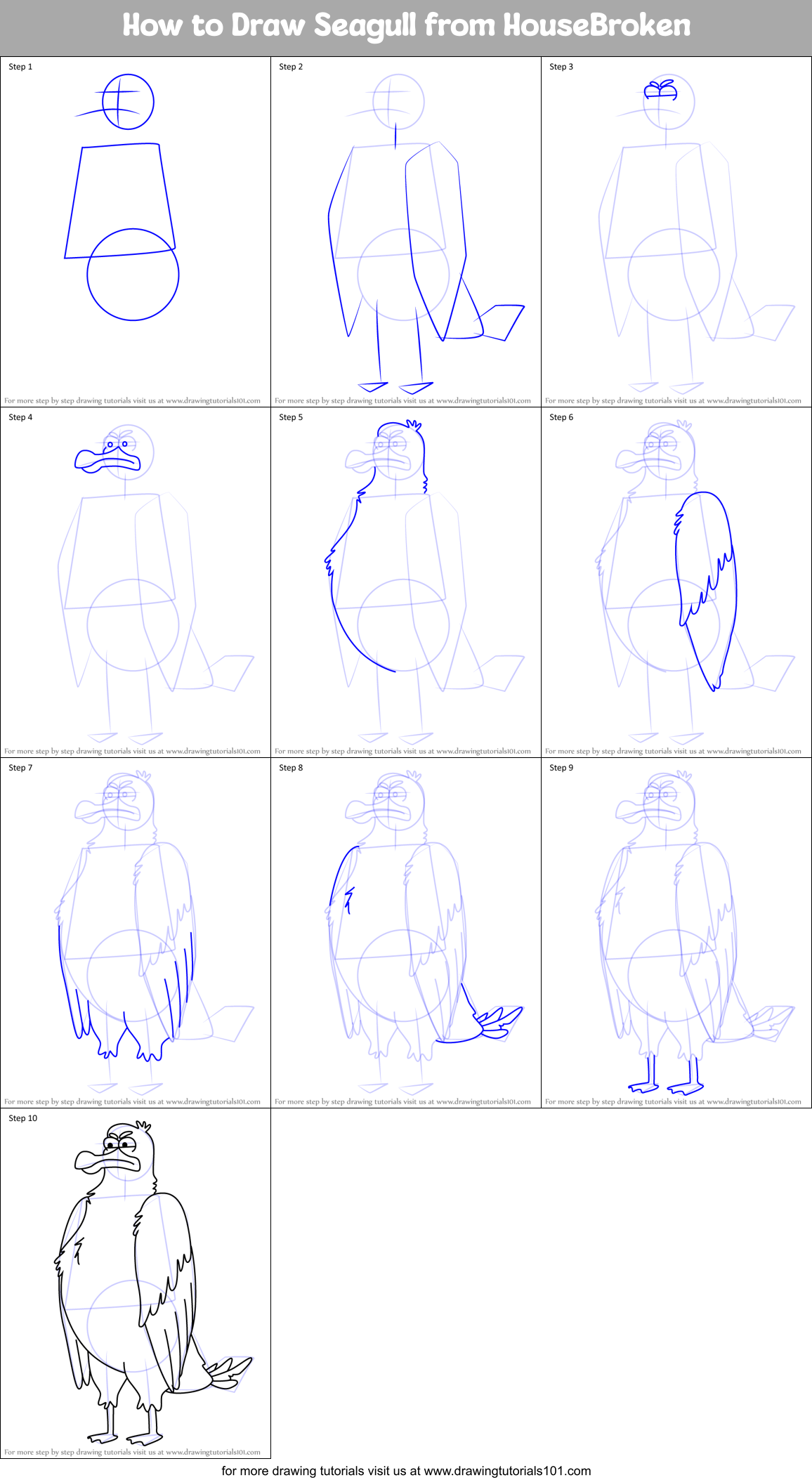 How to Draw Seagull from HouseBroken Printable Step by Step