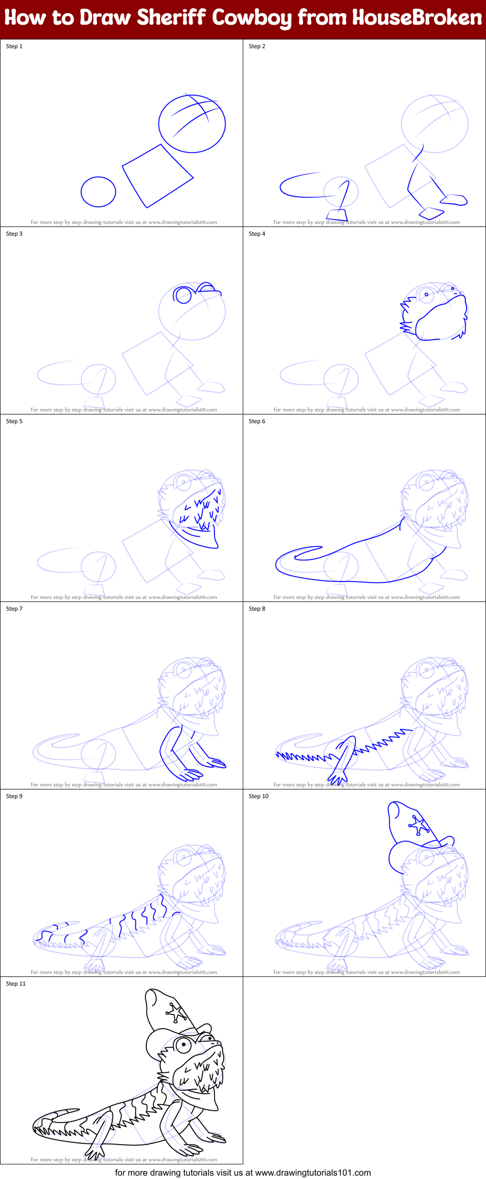 How to Draw Sheriff Cowboy from HouseBroken Printable Step by Step