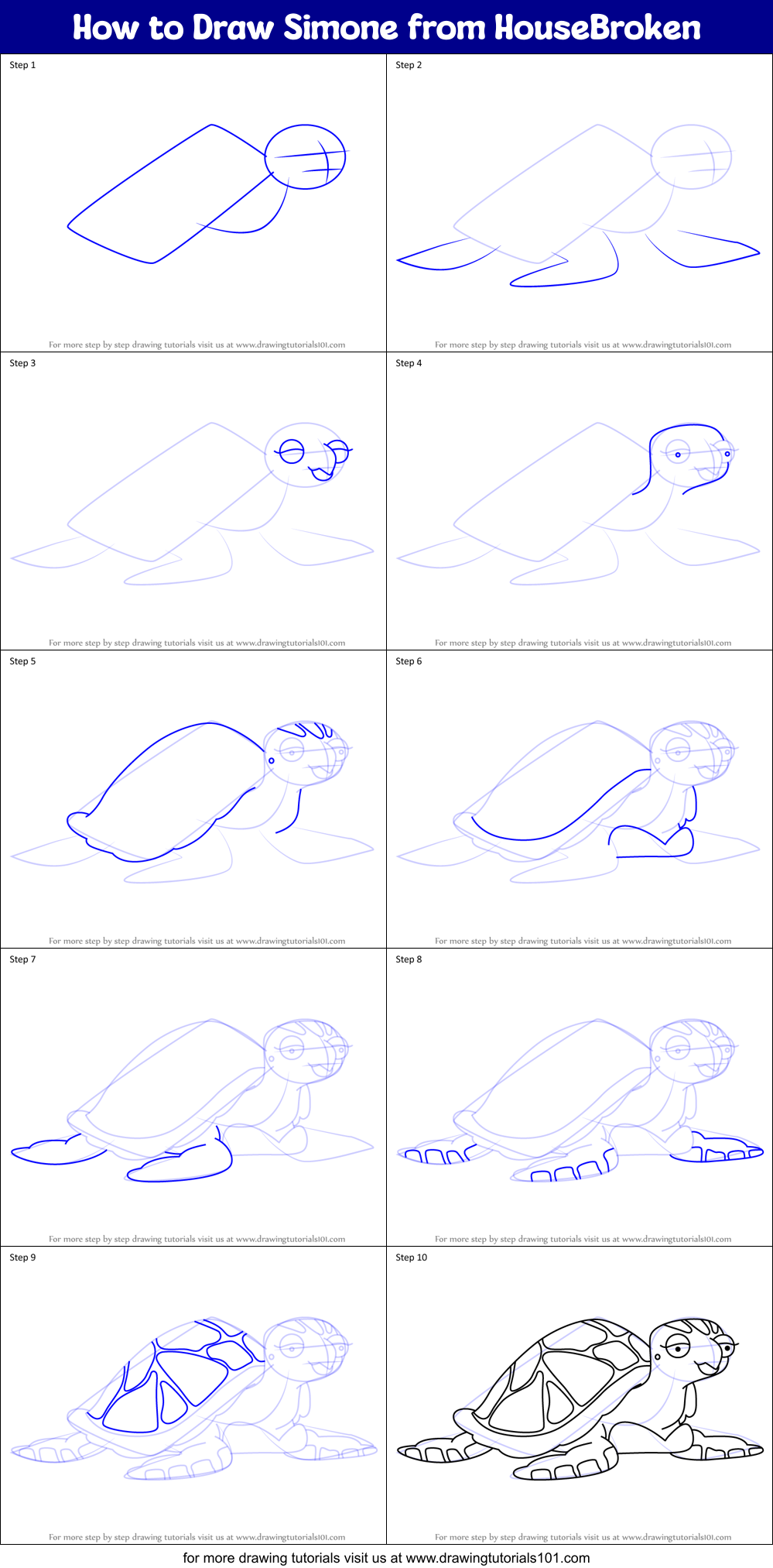 How to Draw Simone from HouseBroken Printable Step by Step