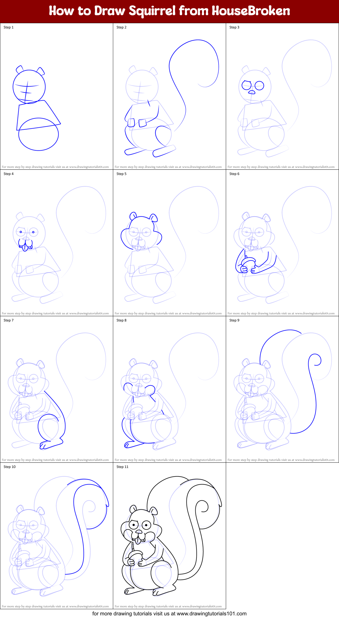 How to Draw Squirrel from HouseBroken Printable Step by Step