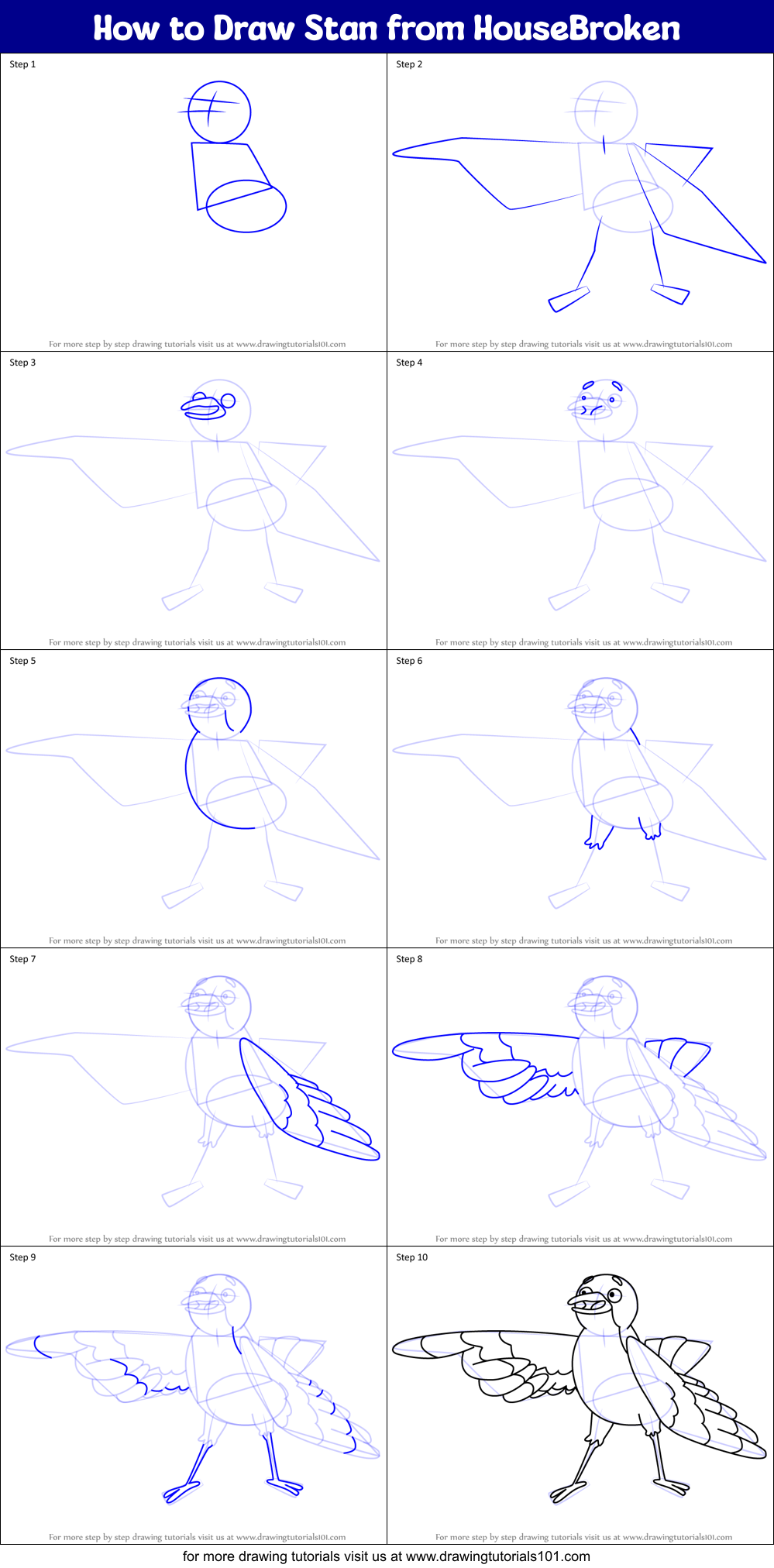 How to Draw Stan from HouseBroken Printable Step by Step