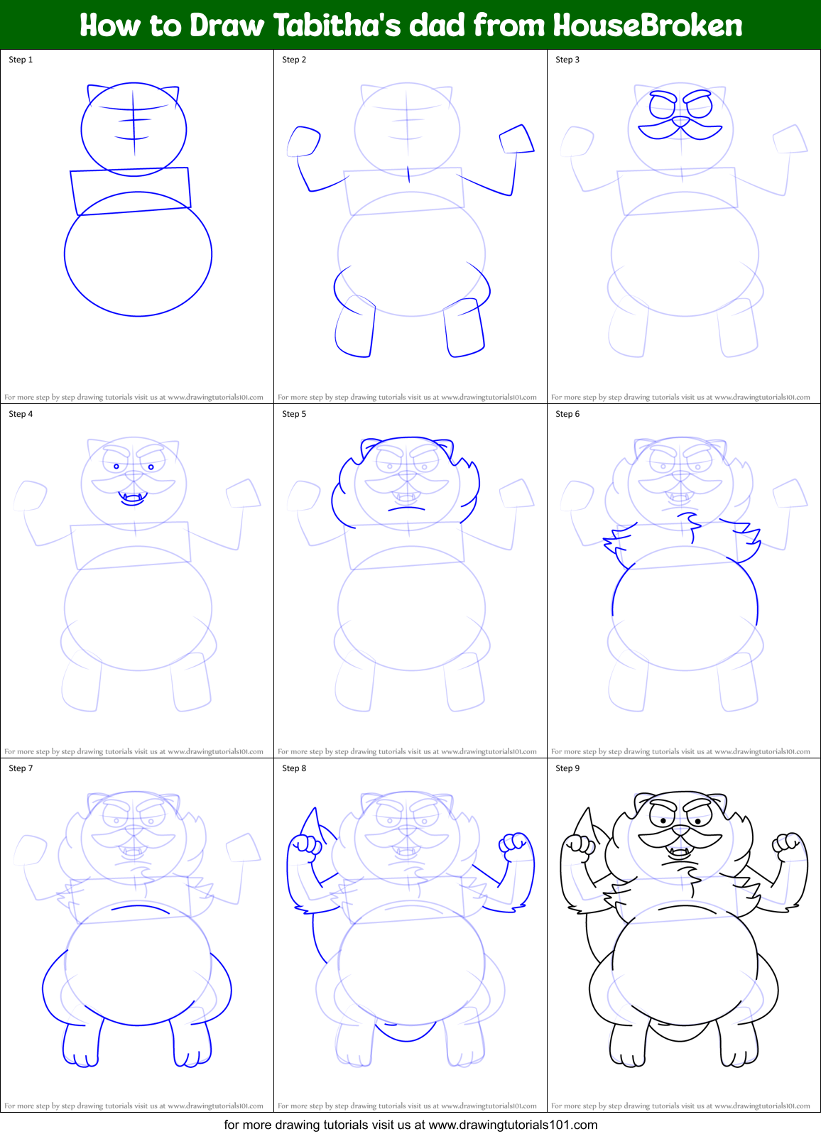How to Draw Tabitha's dad from HouseBroken Printable Step by Step