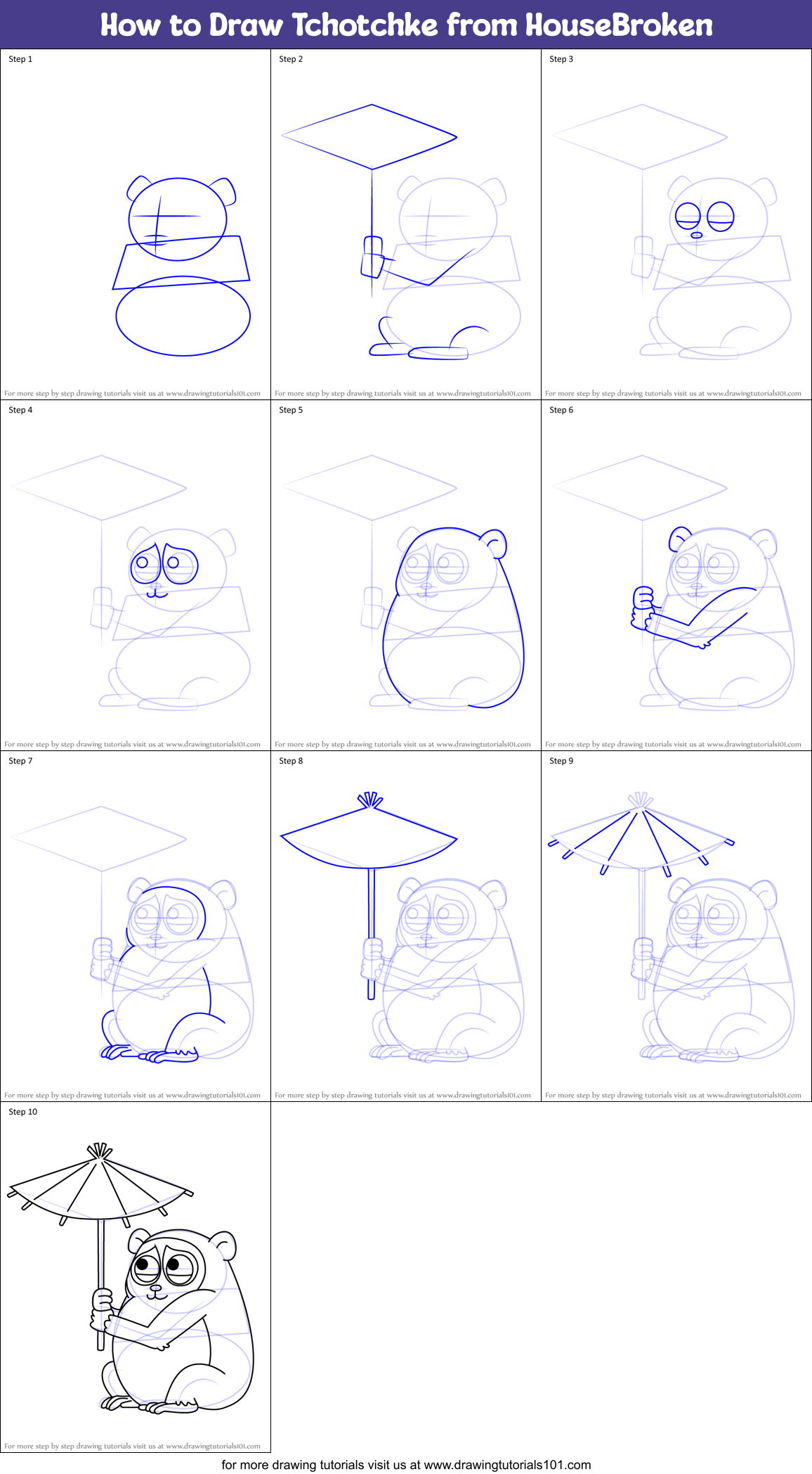 How to Draw Tchotchke from HouseBroken Printable Step by Step