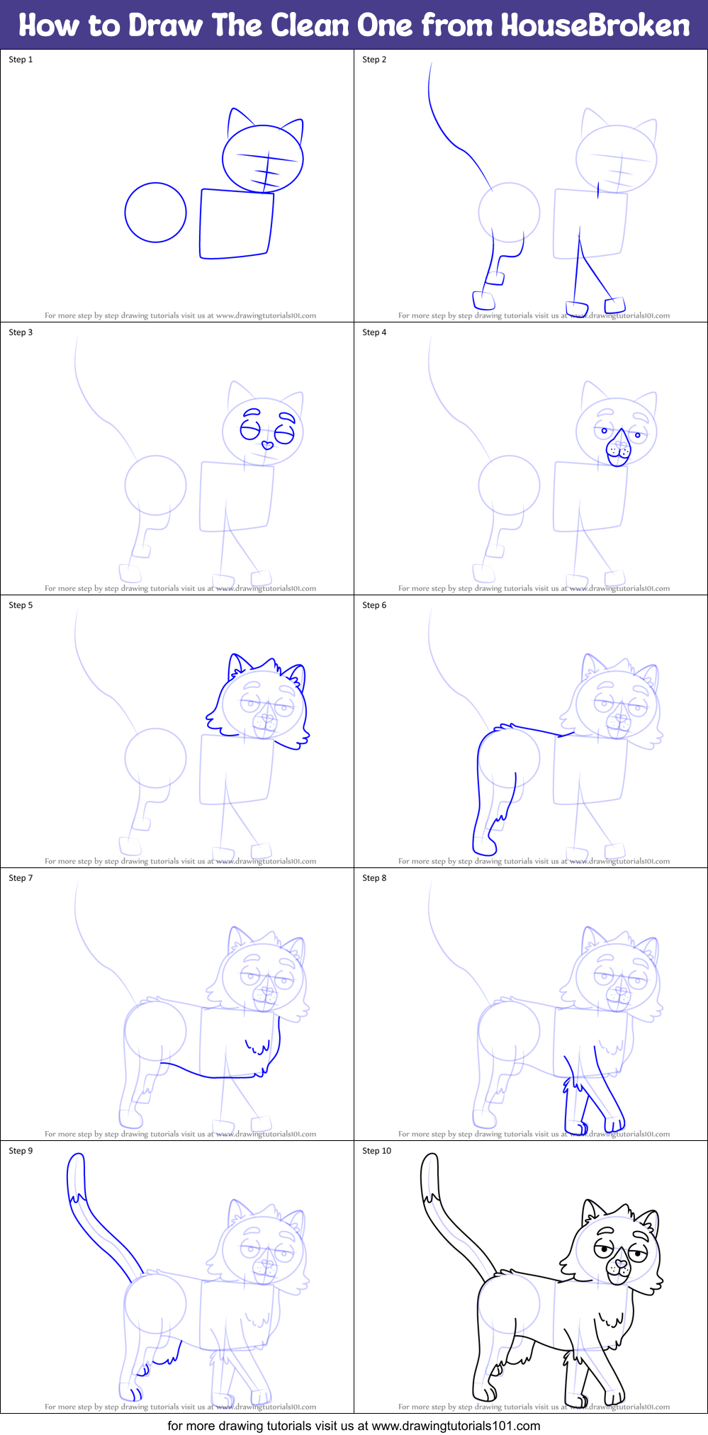 How to Draw The Clean One from HouseBroken Printable Step by Step