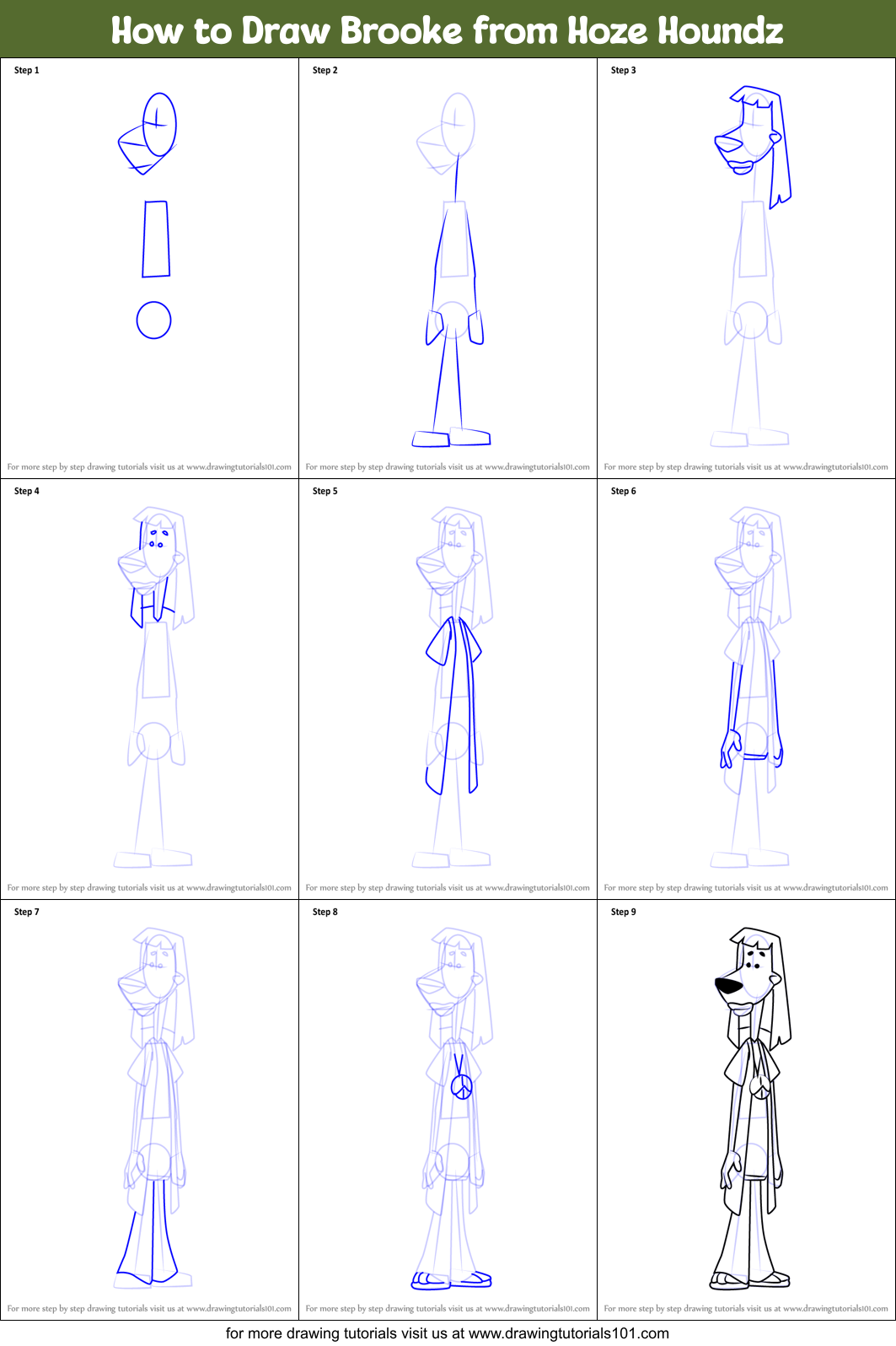 How to Draw Brooke from Hoze Houndz Printable Step by Step