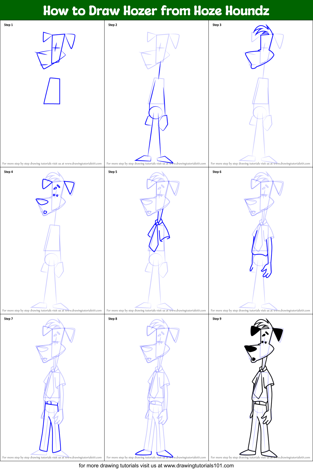 How to Draw Hozer from Hoze Houndz Printable Step by Step