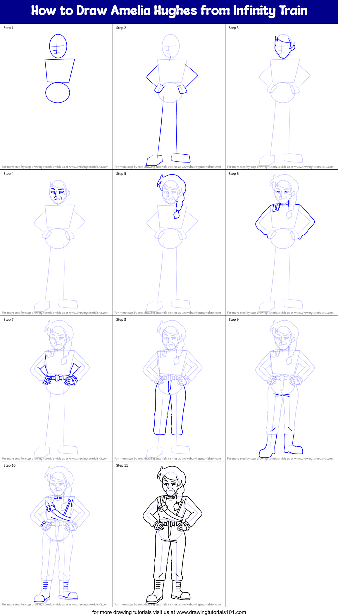 How to Draw Amelia Hughes from Infinity Train Printable Step by Step