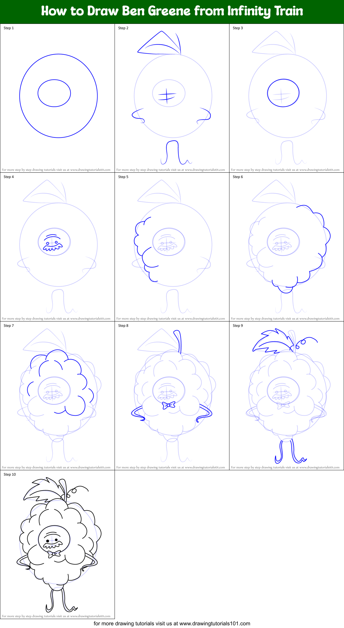 How to Draw Ben Greene from Infinity Train Printable Step by Step