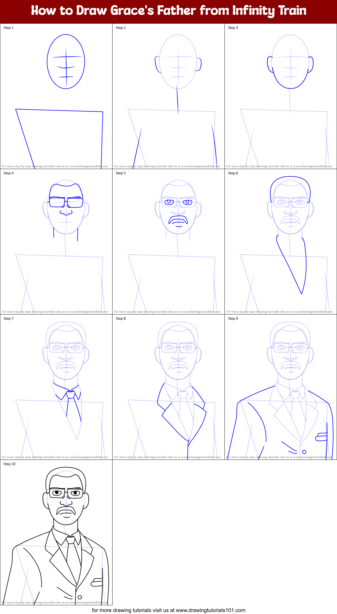 How to Draw Grace's Father from Infinity Train Printable Step by Step
