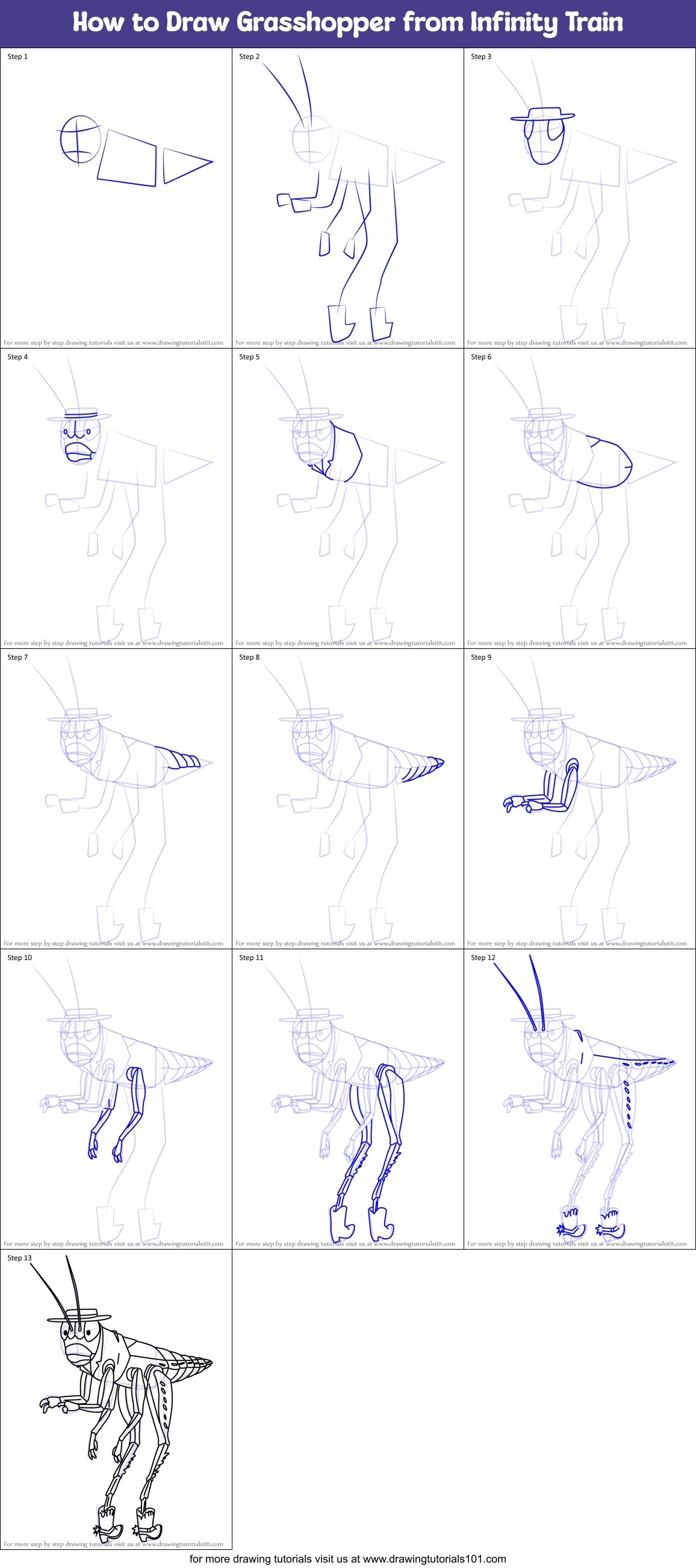 How to Draw Grasshopper from Infinity Train Printable Step by Step