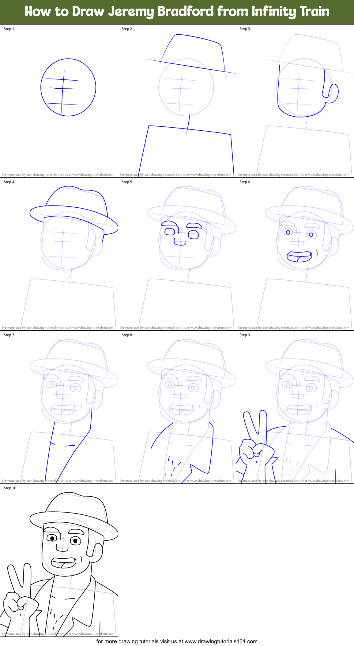 How to Draw Jeremy Bradford from Infinity Train Printable Step by Step