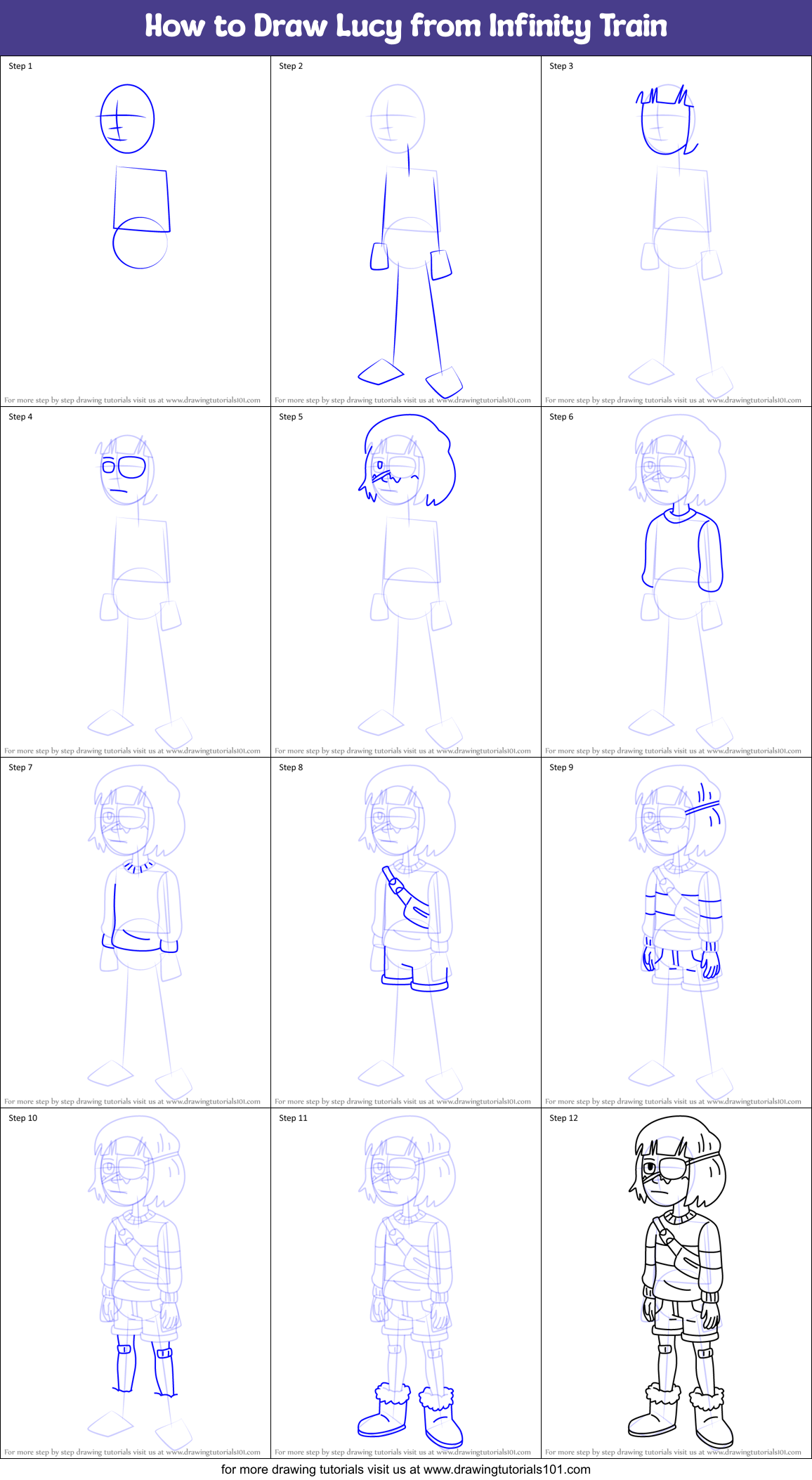 How to Draw Lucy from Infinity Train Printable Step by Step