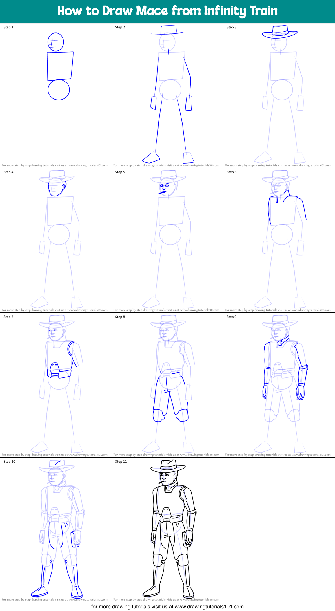 How to Draw Mace from Infinity Train Printable Step by Step
