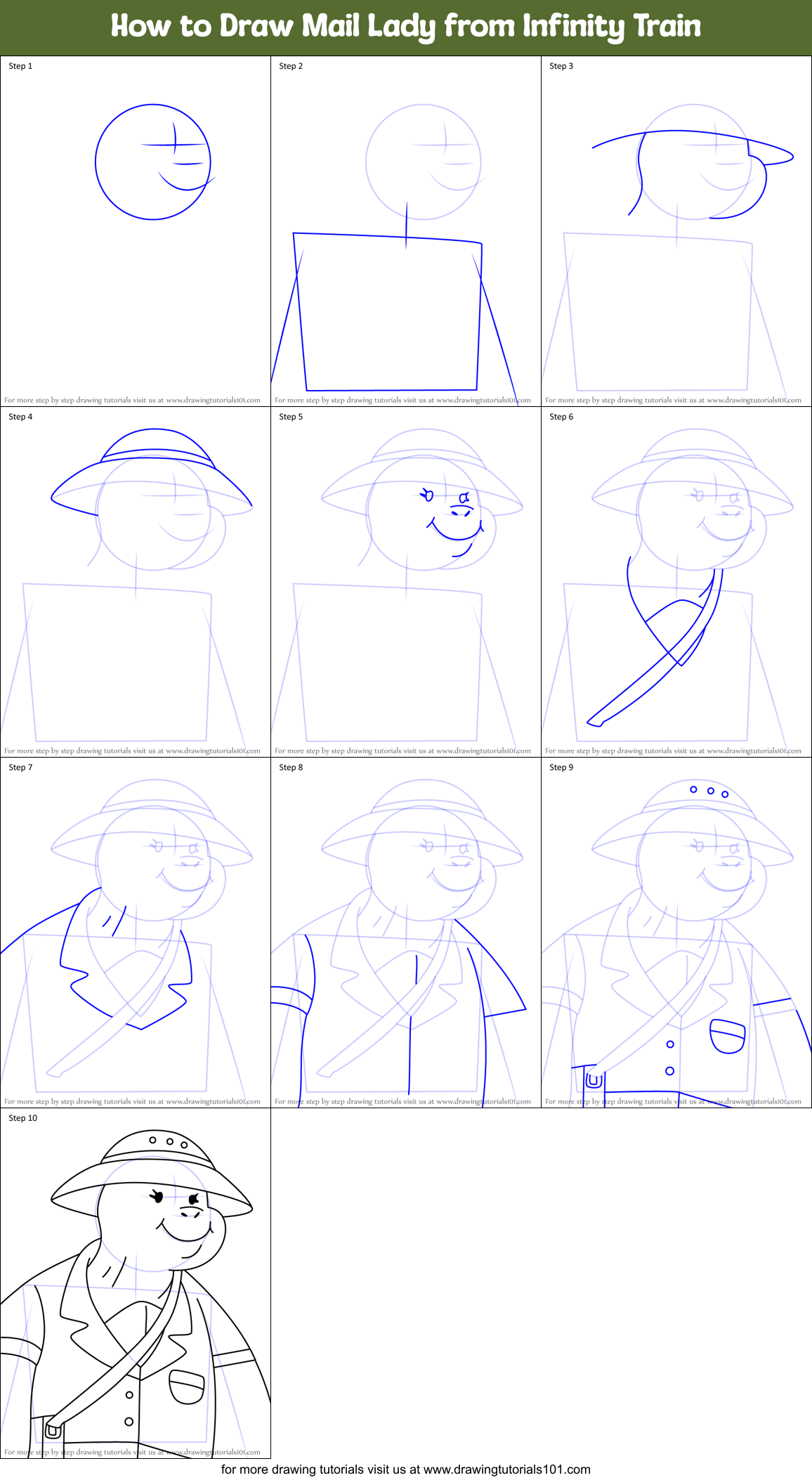 How to Draw Mail Lady from Infinity Train Printable Step by Step