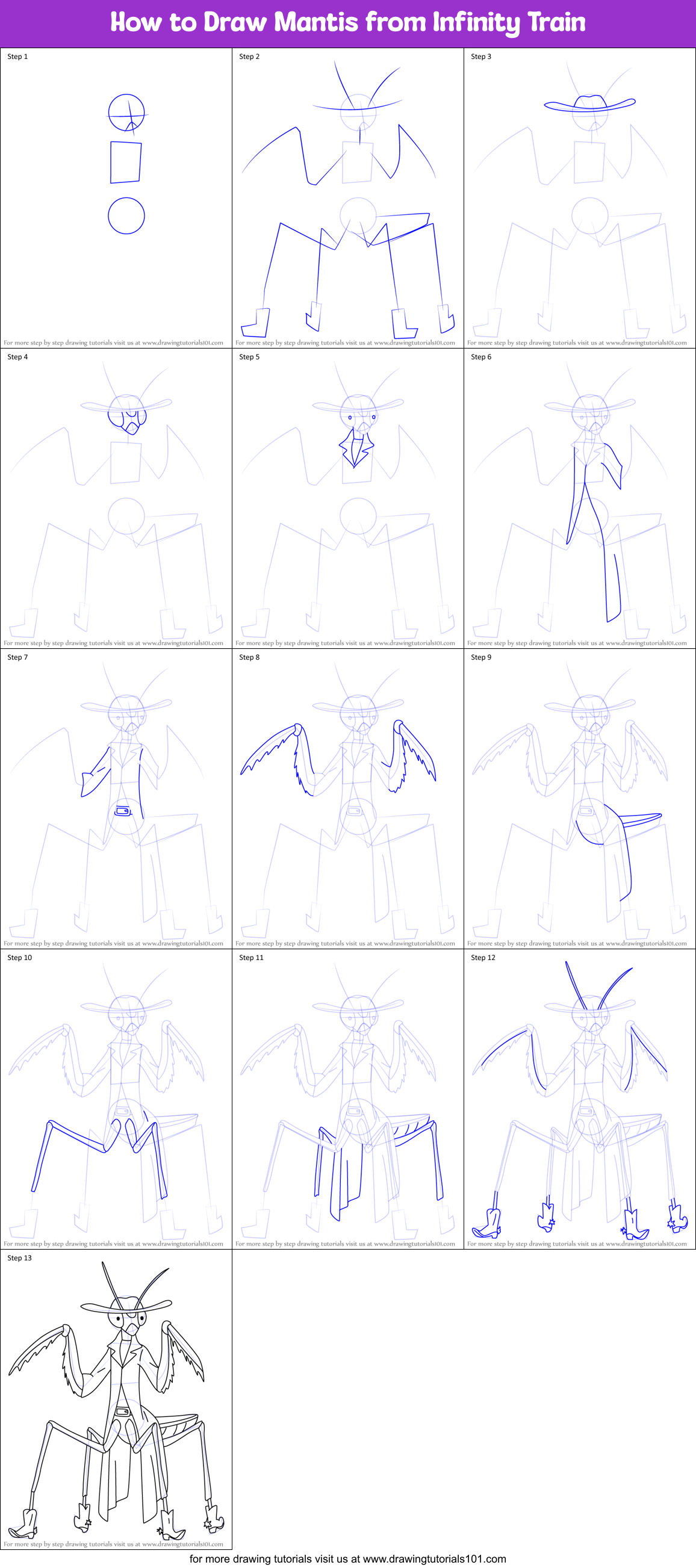 How to Draw Mantis from Infinity Train Printable Step by Step