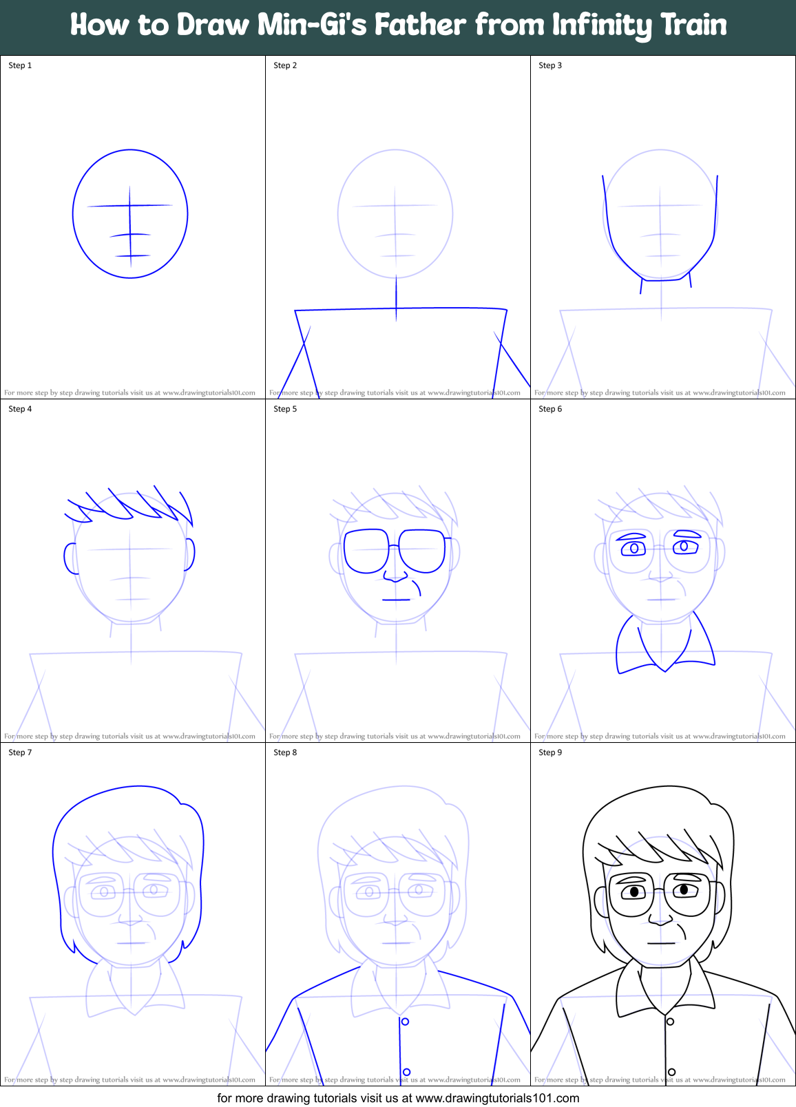 How to Draw Min-Gi's Father from Infinity Train Printable Step by Step