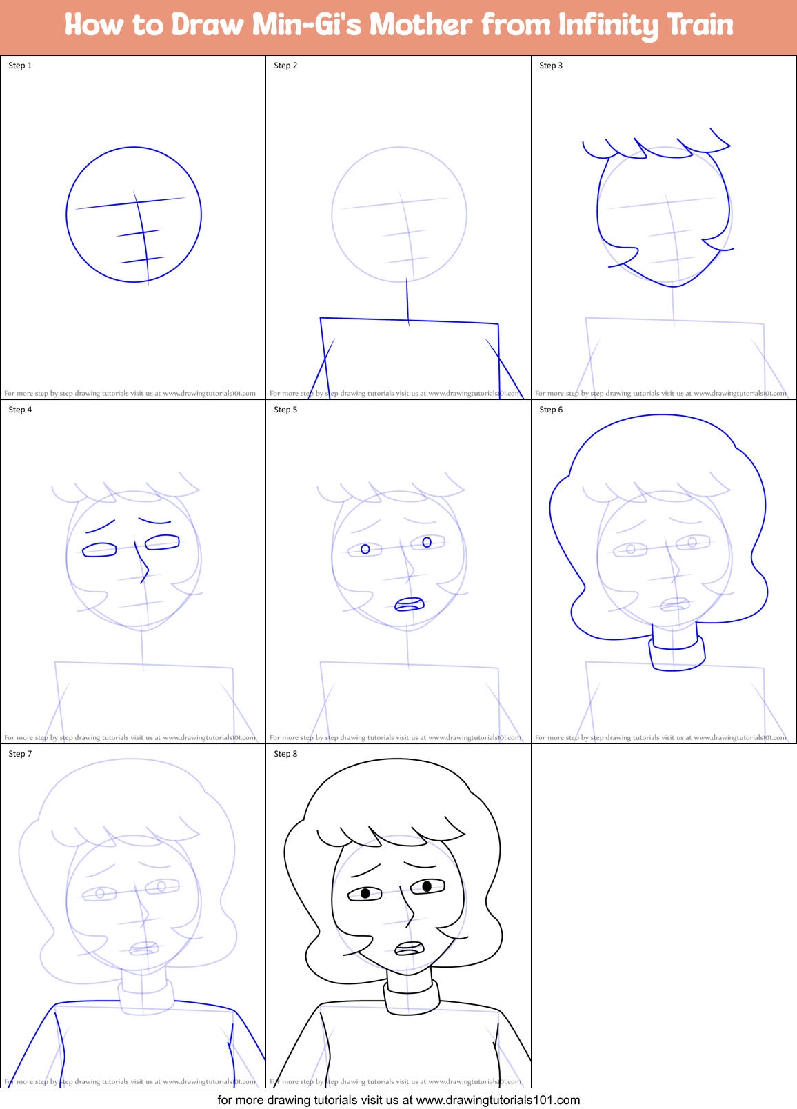 How to Draw Min-Gi's Mother from Infinity Train Printable Step by Step
