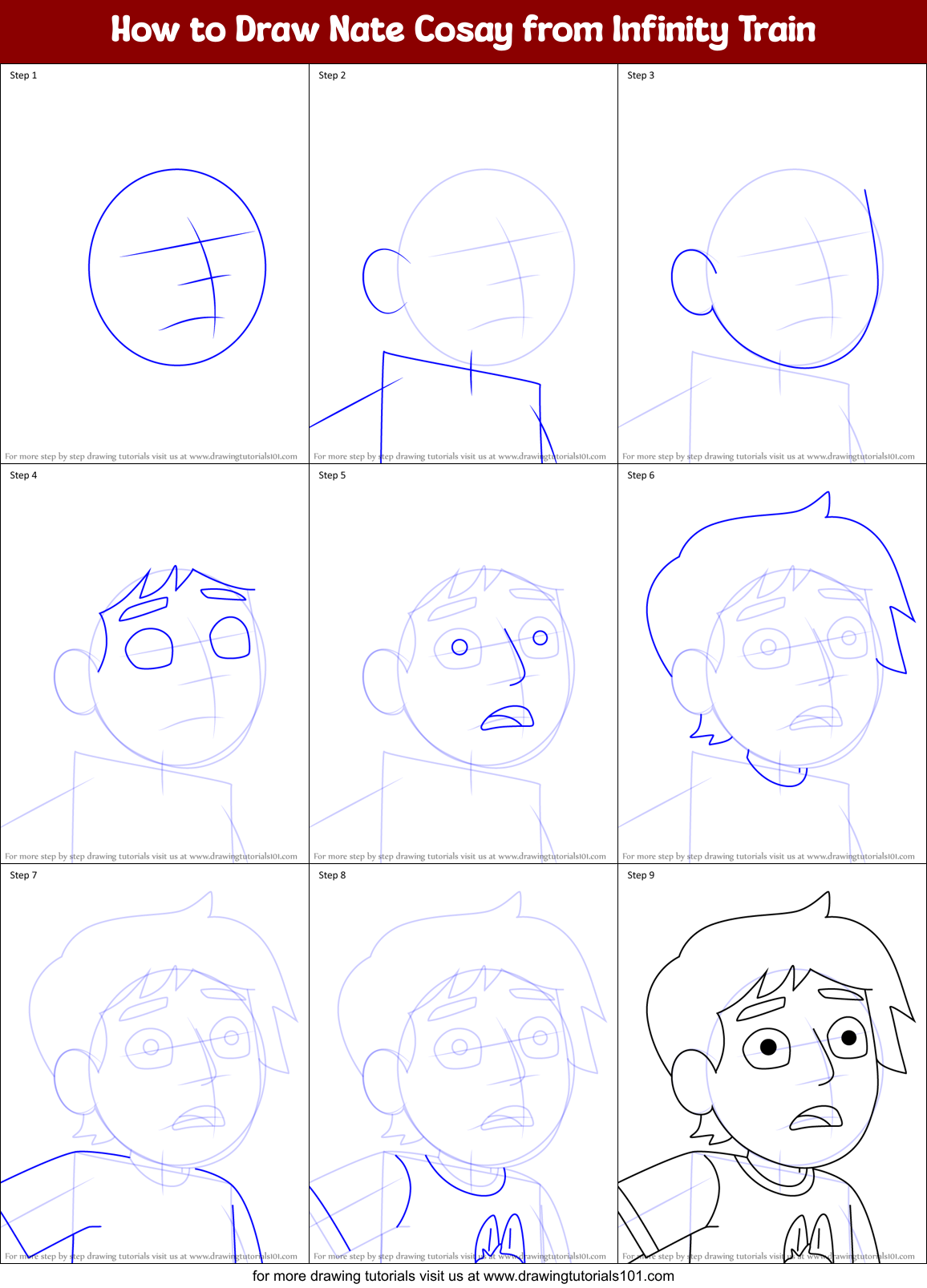 How to Draw Nate Cosay from Infinity Train Printable Step by Step