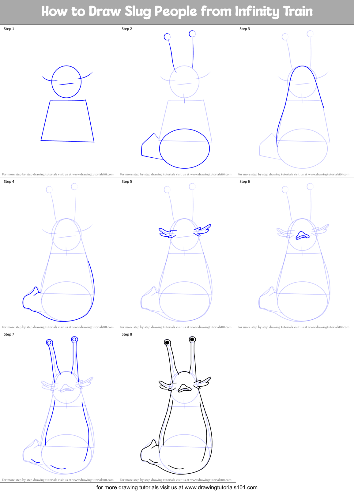 How to Draw Slug People from Infinity Train Printable Step by Step