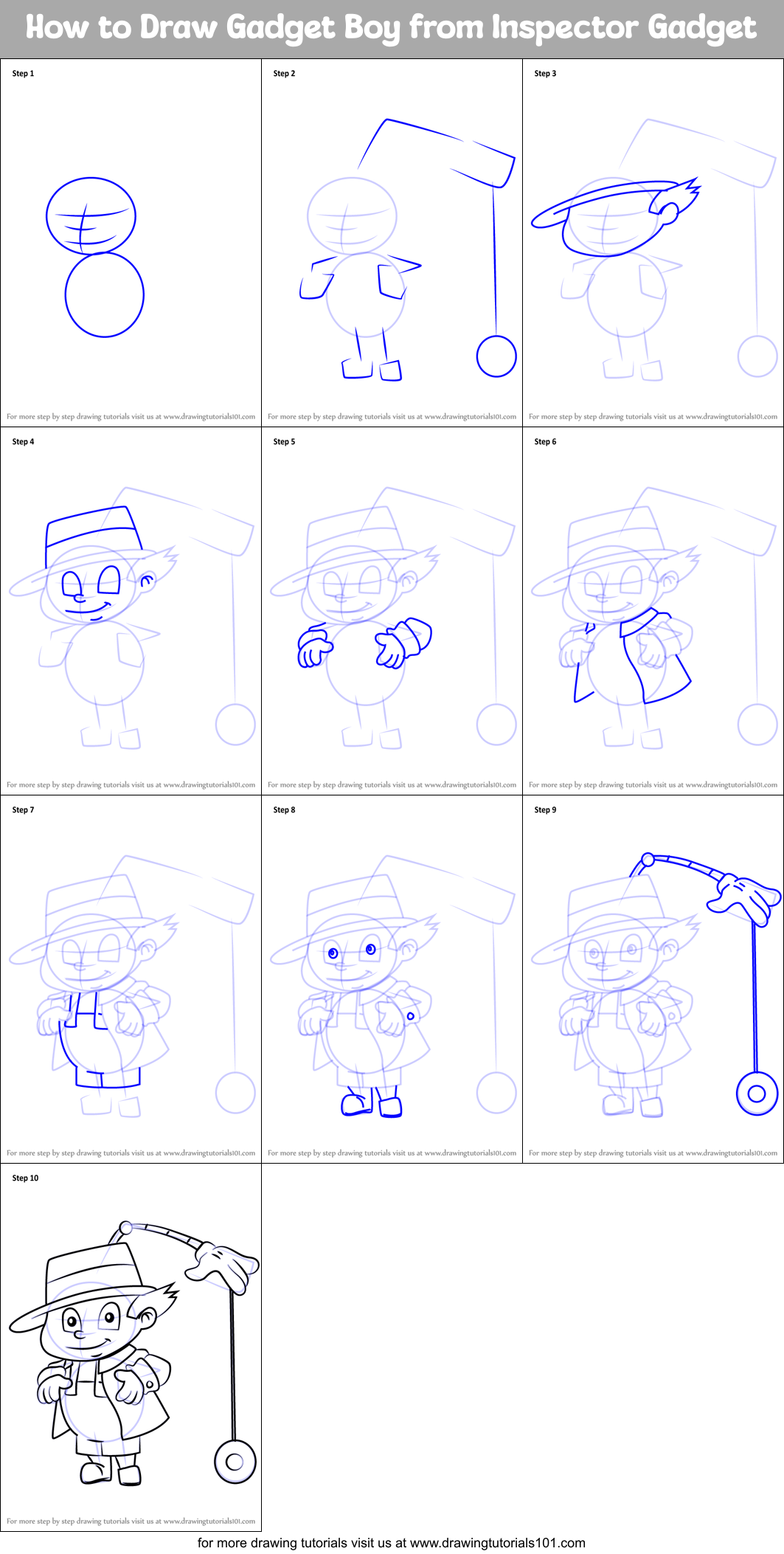 How to Draw Gadget Boy from Inspector Gadget Printable Step by Step