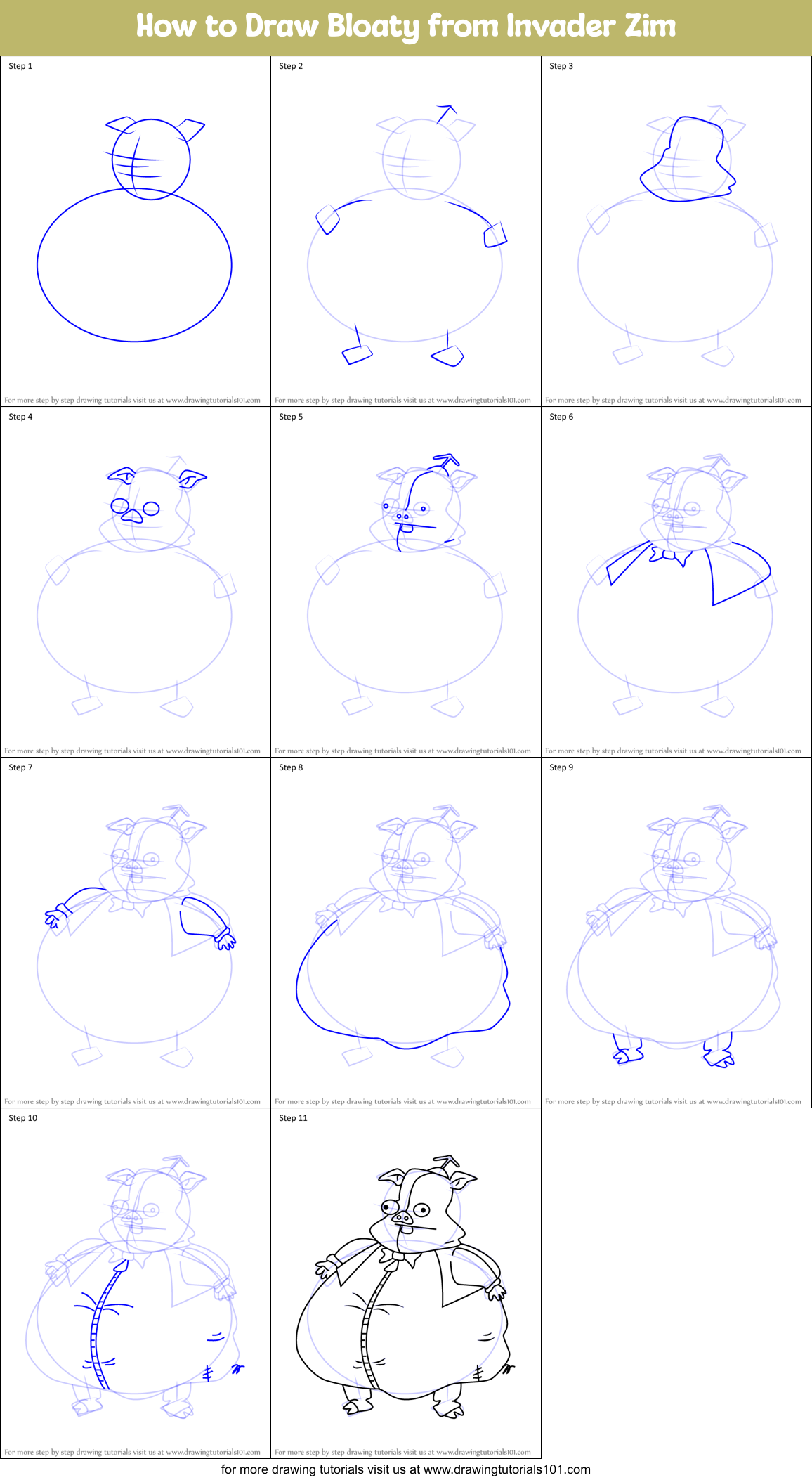 How to Draw Bloaty from Invader Zim Printable Step by Step