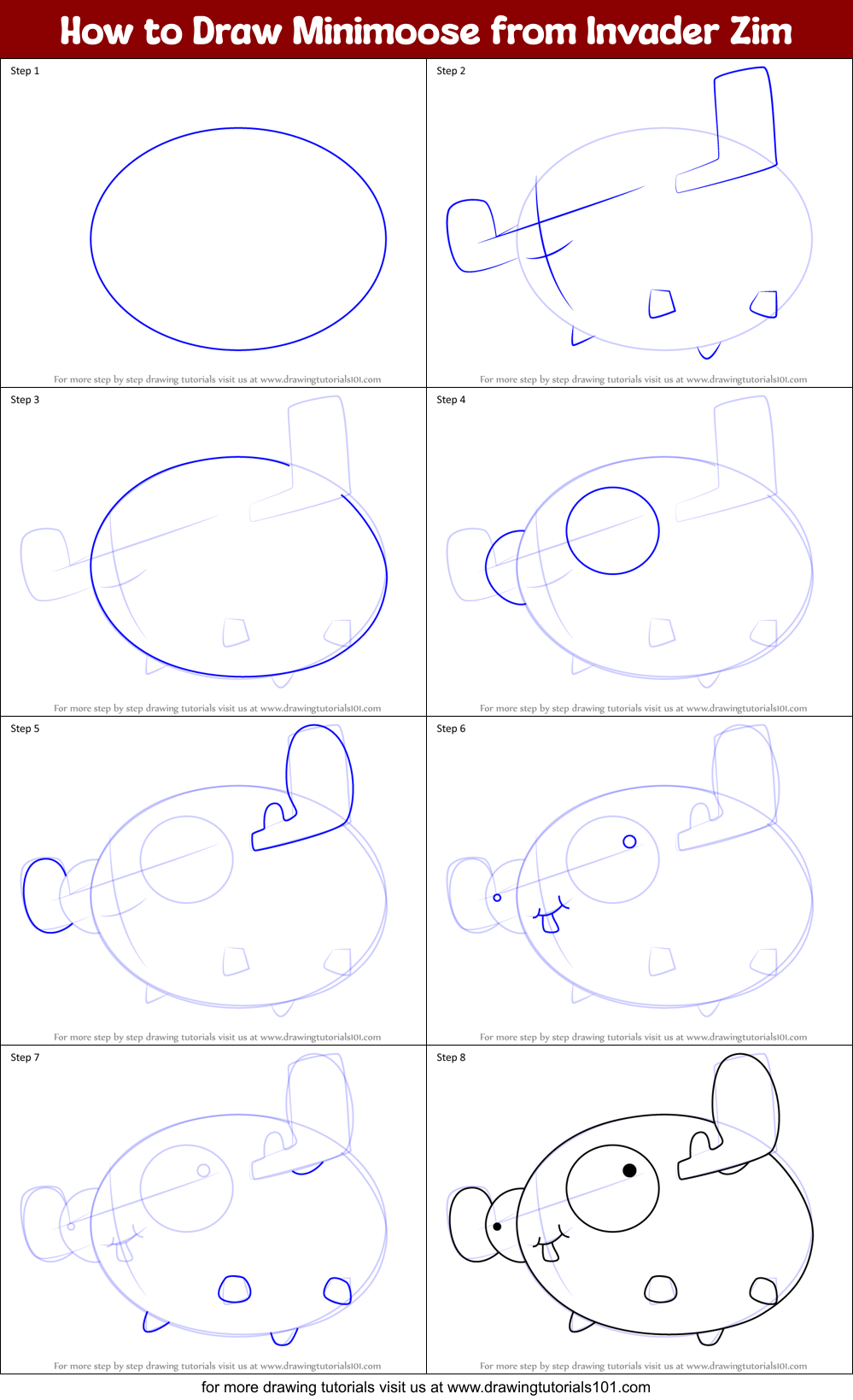How to Draw Minimoose from Invader Zim Printable Step by Step
