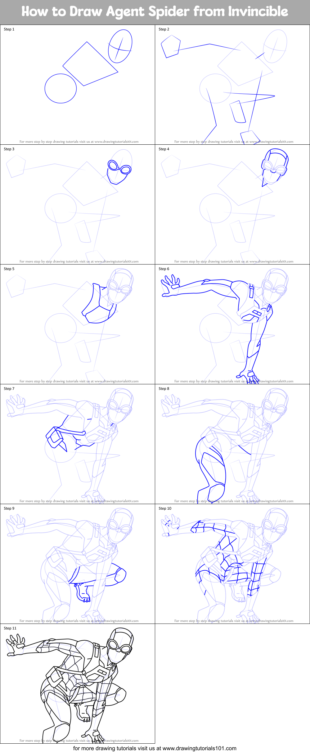 How to Draw Agent Spider from Invincible Printable Step by Step