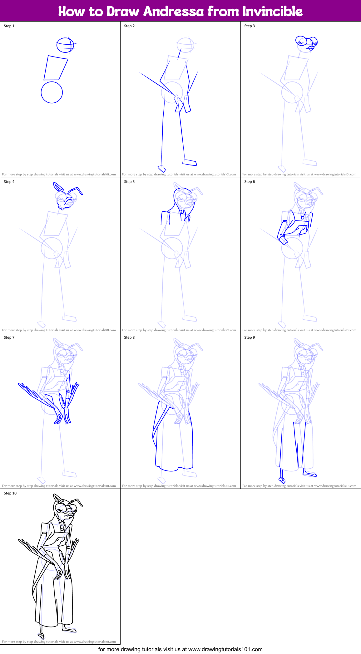 How to Draw Andressa from Invincible Printable Step by Step