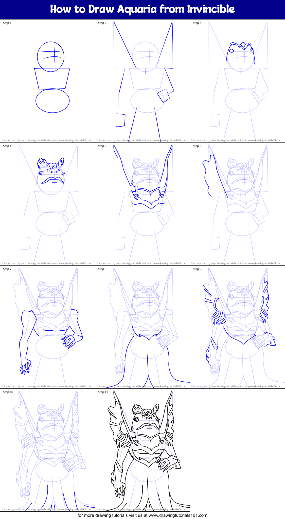 How to Draw Aquaria from Invincible Printable Step by Step