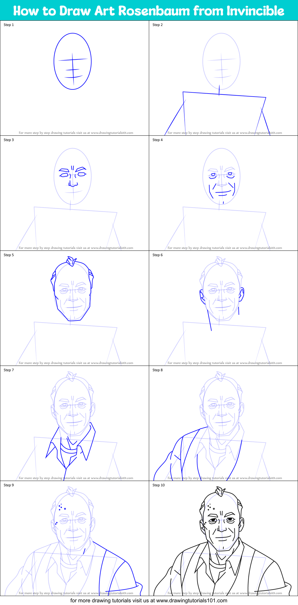 How to Draw Art Rosenbaum from Invincible Printable Step by Step