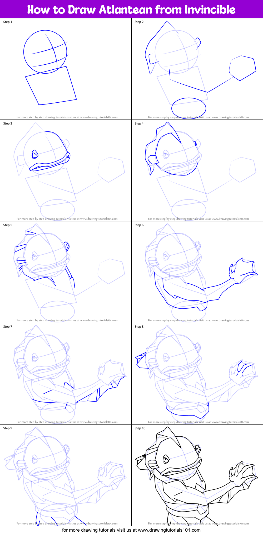 How to Draw Atlantean from Invincible Printable Step by Step