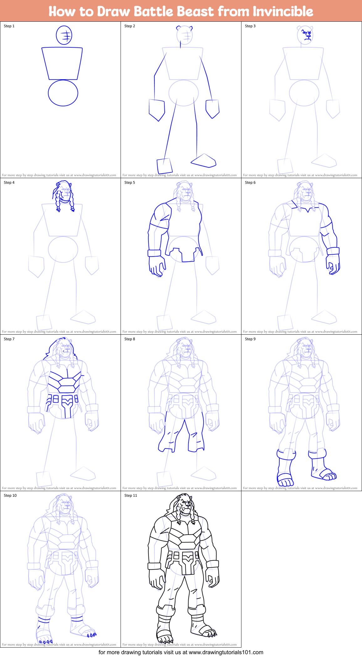 How to Draw Battle Beast from Invincible Printable Step by Step
