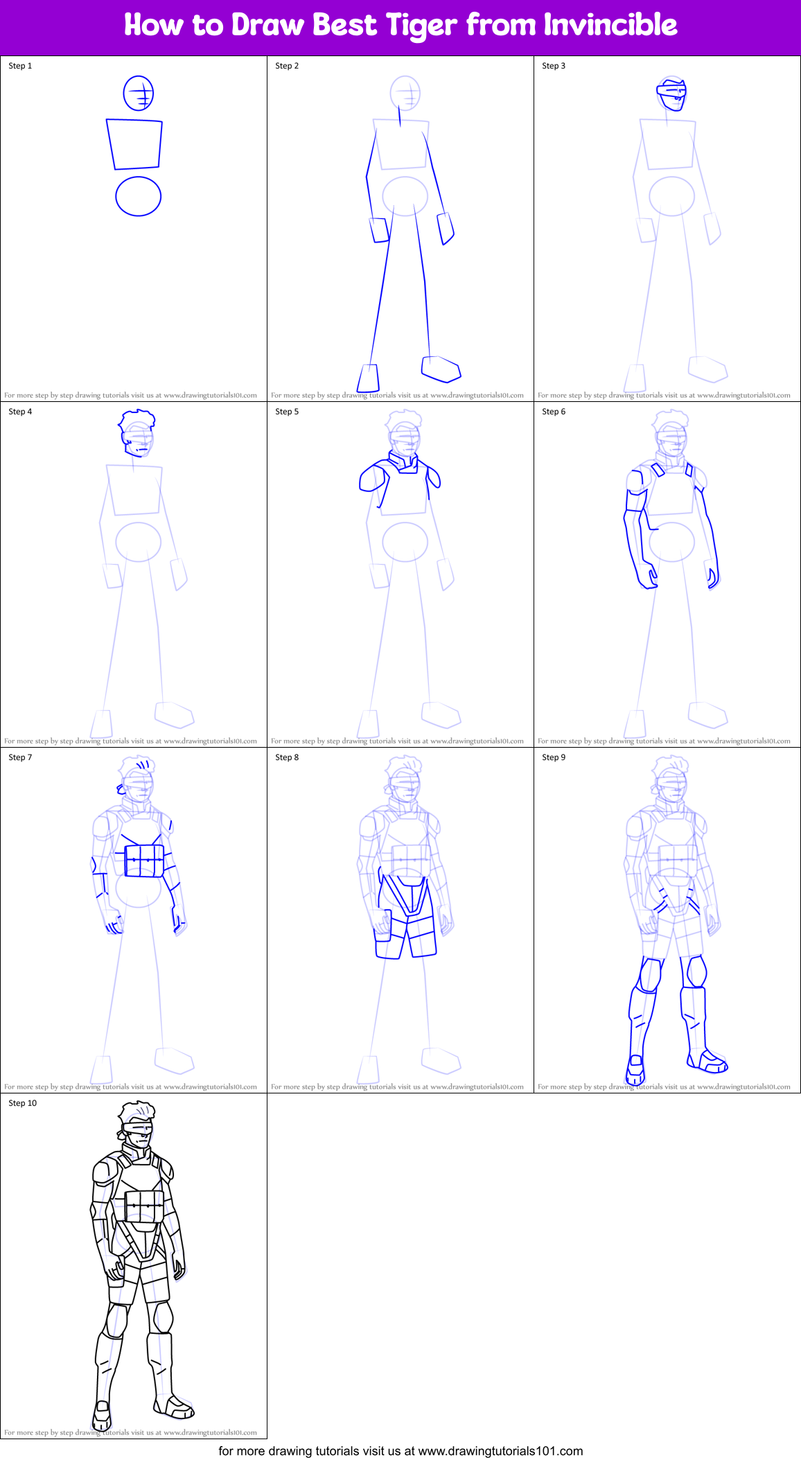 How to Draw Best Tiger from Invincible Printable Step by Step