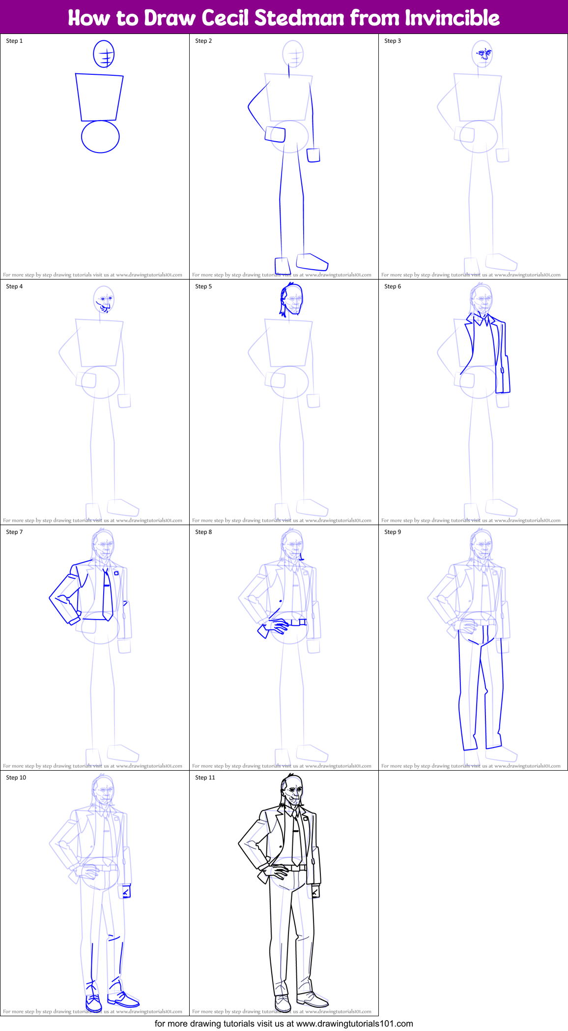 How to Draw Cecil Stedman from Invincible Printable Step by Step