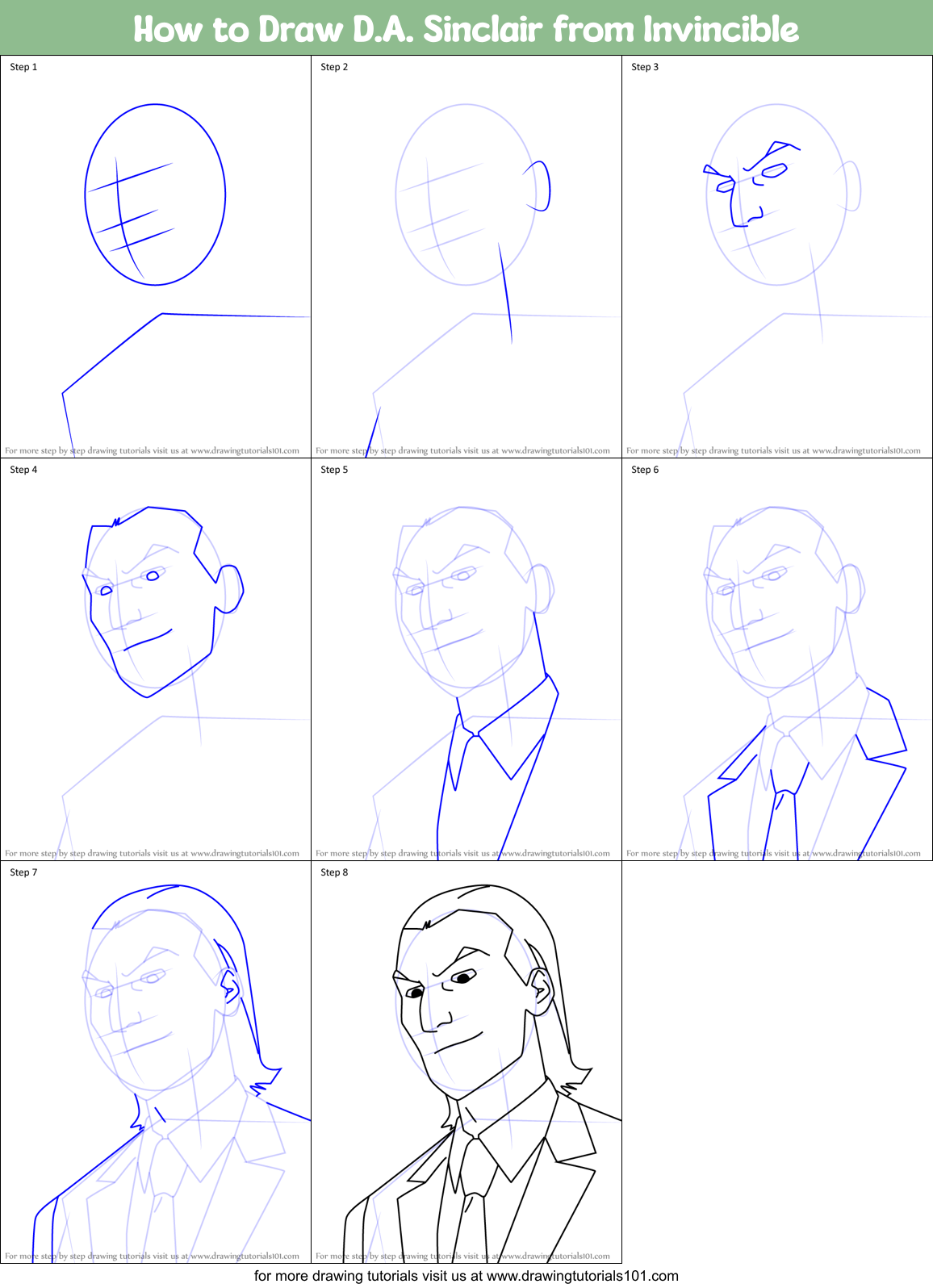 How to Draw D.A. Sinclair from Invincible Printable Step by Step