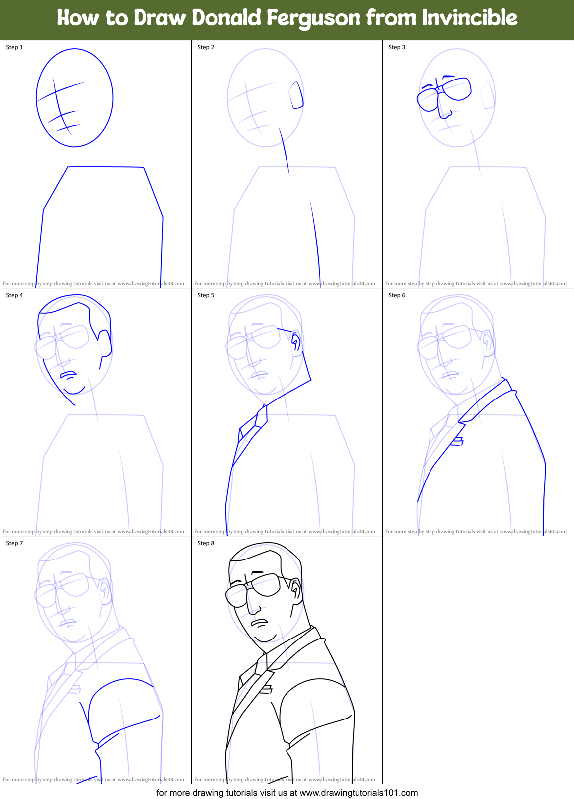 How to Draw Donald Ferguson from Invincible Printable Step by Step