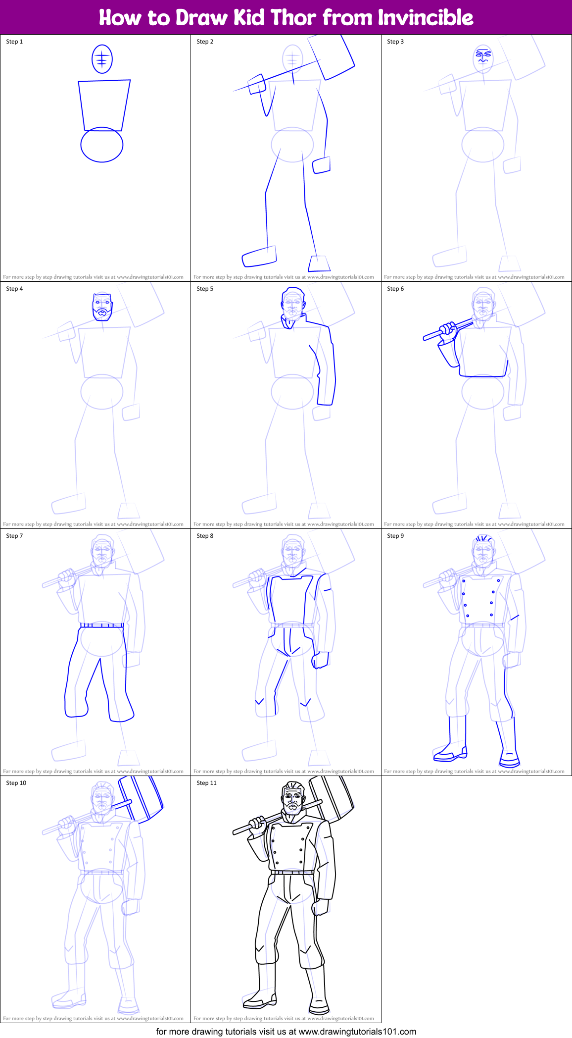 How to Draw Kid Thor from Invincible Printable Step by Step