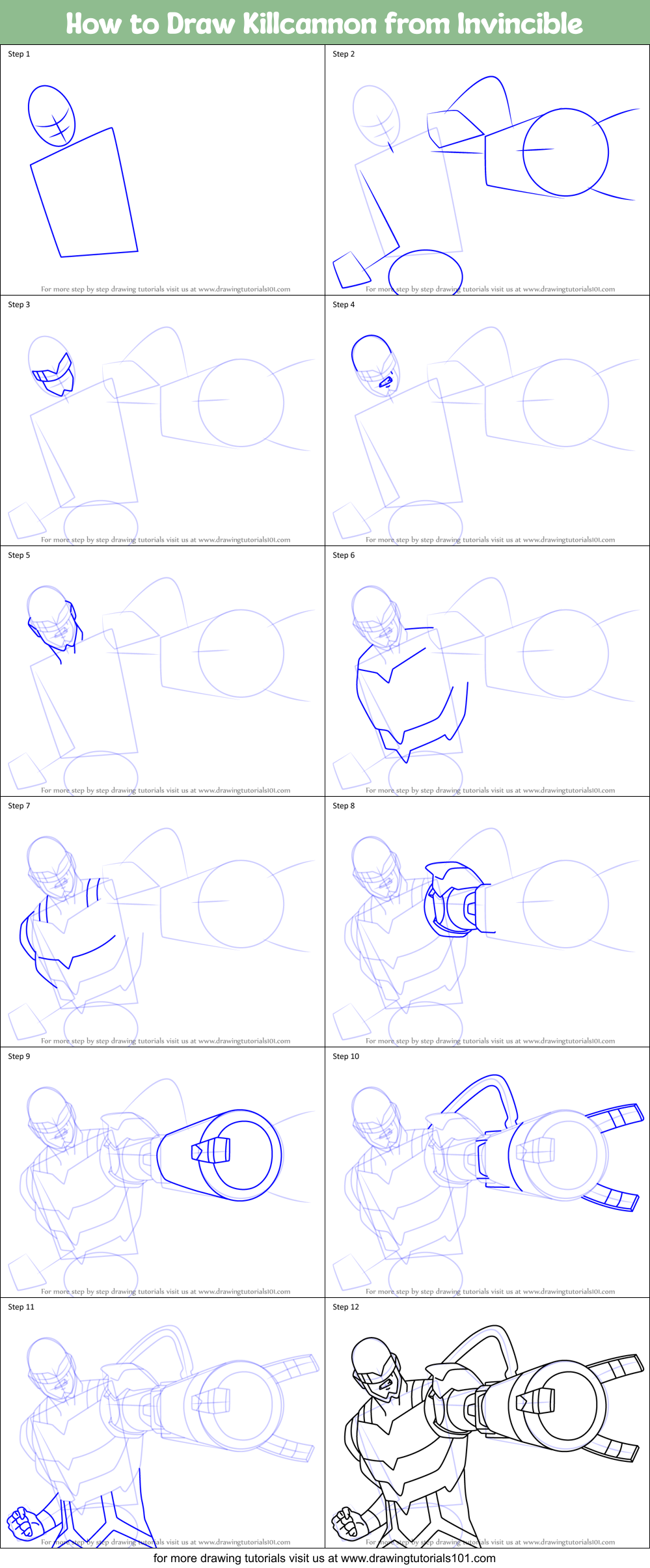 How to Draw Killcannon from Invincible Printable Step by Step