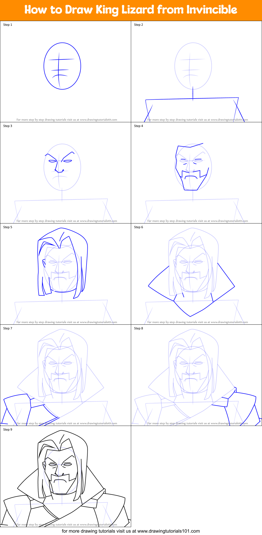 How to Draw King Lizard from Invincible Printable Step by Step