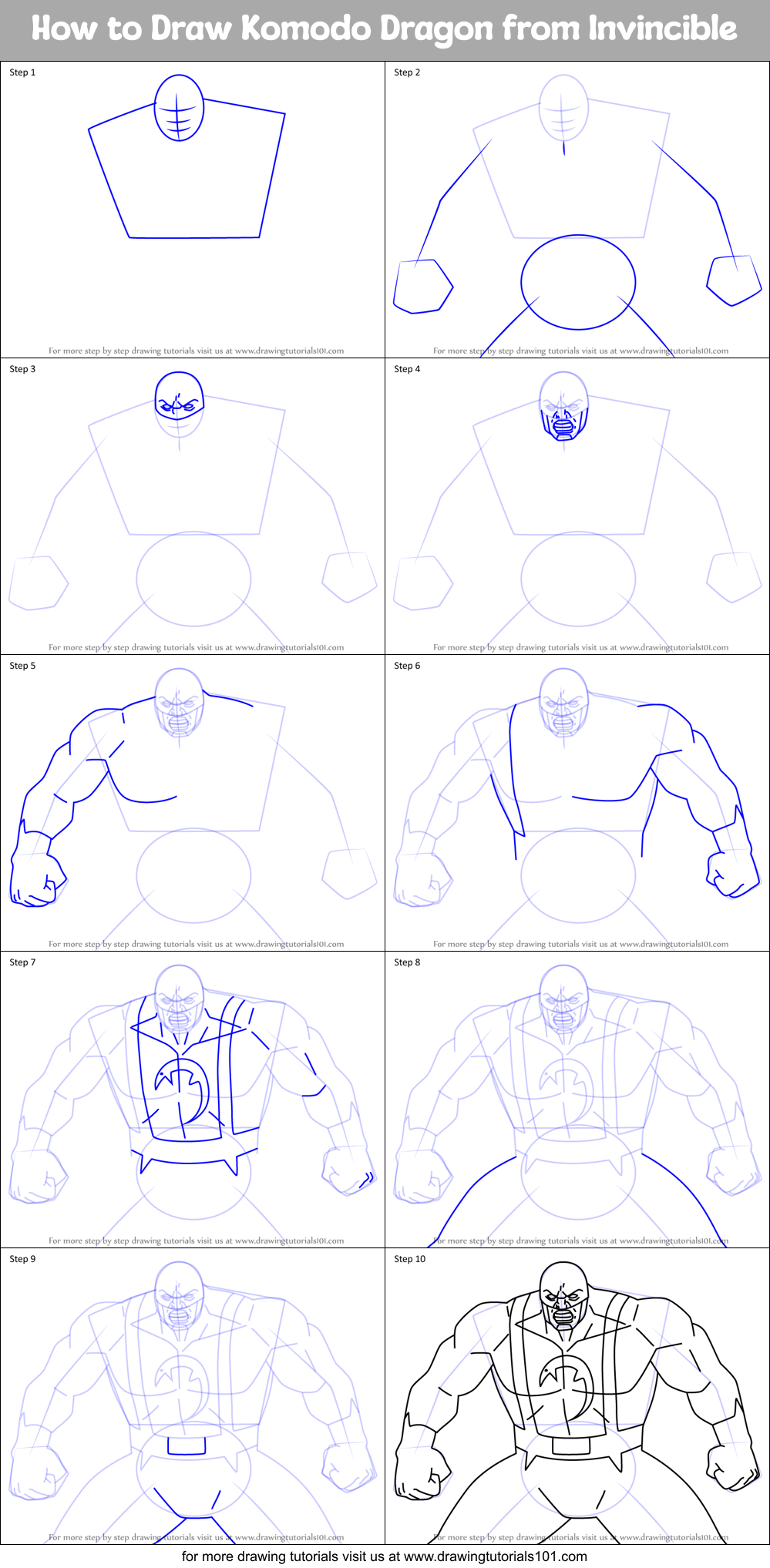 How to Draw Komodo Dragon from Invincible Printable Step by Step