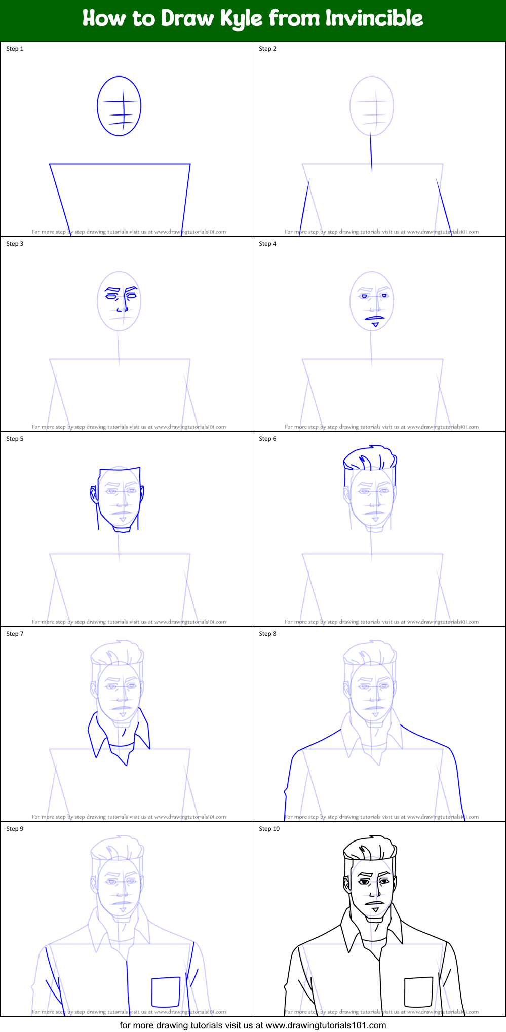 How to Draw Kyle from Invincible Printable Step by Step
